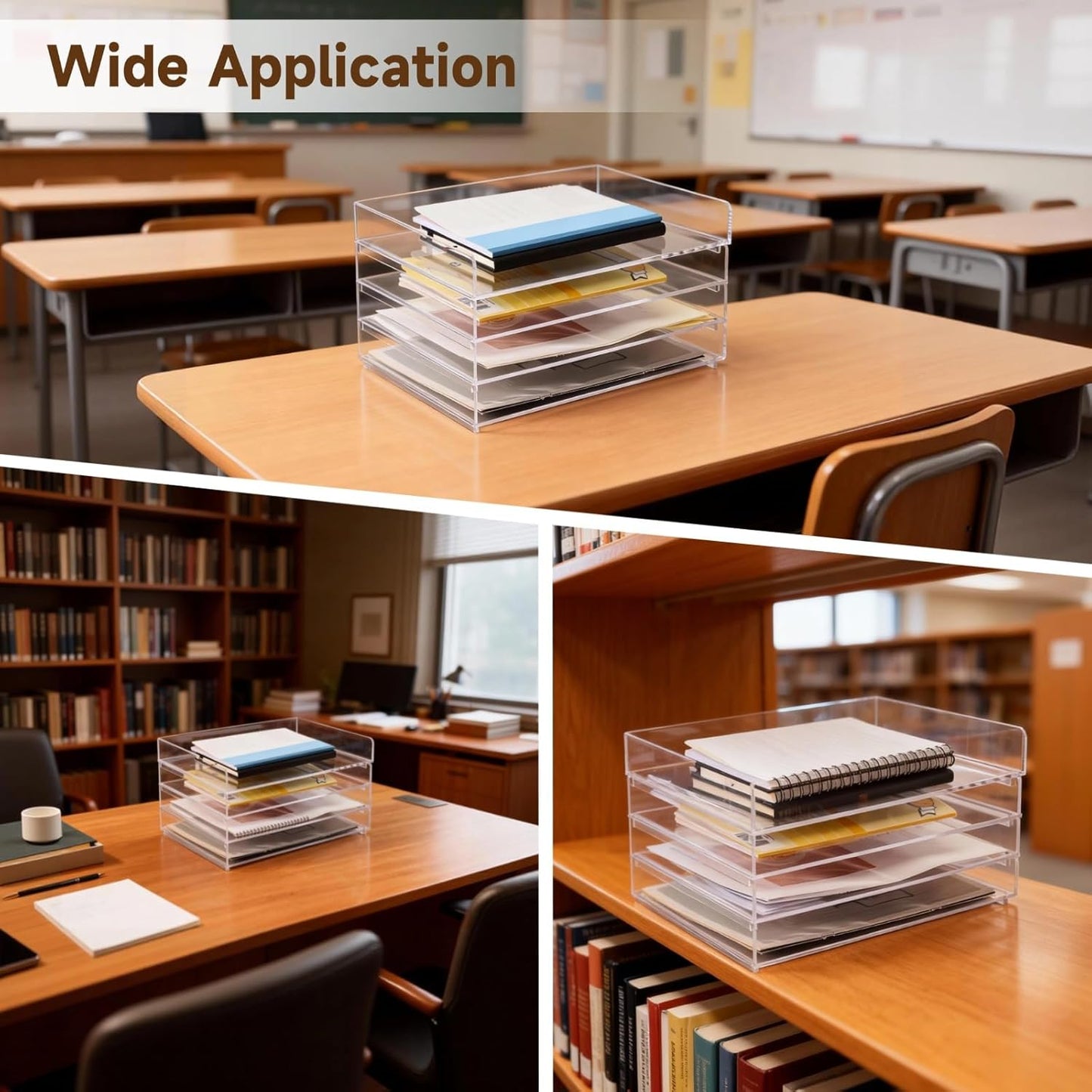 4-Tier Acrylic Desk Organizer, 12.4 x 8.9 x 7.1 in Stackable A4 File Document Tray with Track, Transparent Desktop Storage Holder for Office Supplies, Books and Notes