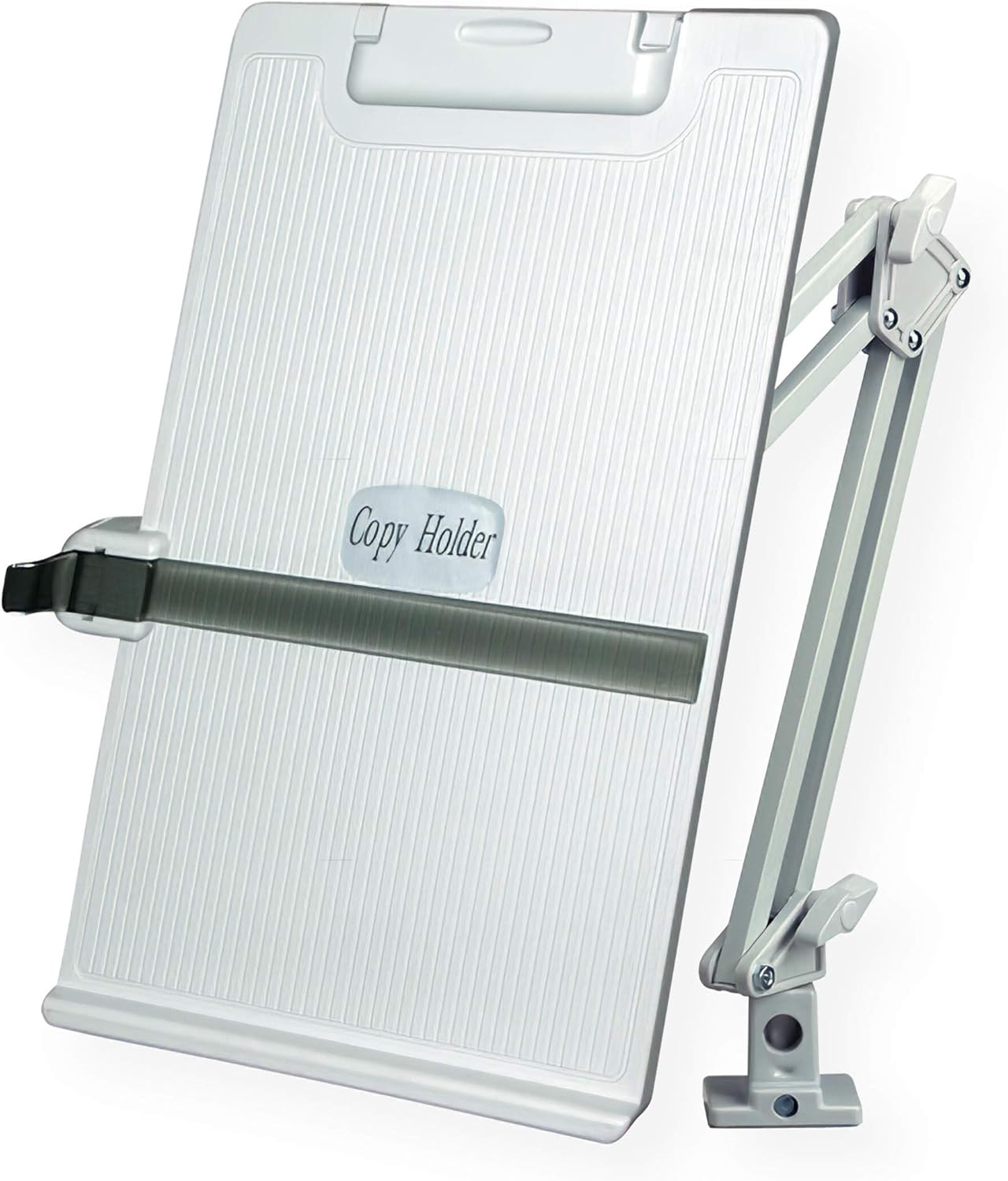 Aidata CH012A Metal Arm Copy Holder, Adjustable Viewing Angles, Flexible Metal Arm with Desk Clamp, Sturdy Plastic Pad, Attachable to Desks up to 1.75" Thickness, Metal Arm Extends up to 20"