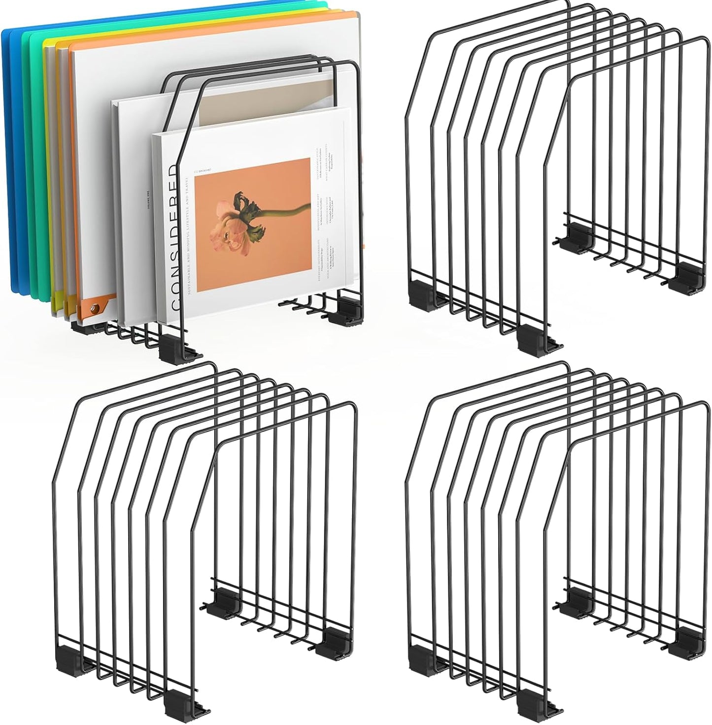 Gawerk File Organizer for Desk, 7-Section Vertical File Sorter, Paper Holder Organizer Standing Metal File Folder for Office Home Classroom, Black