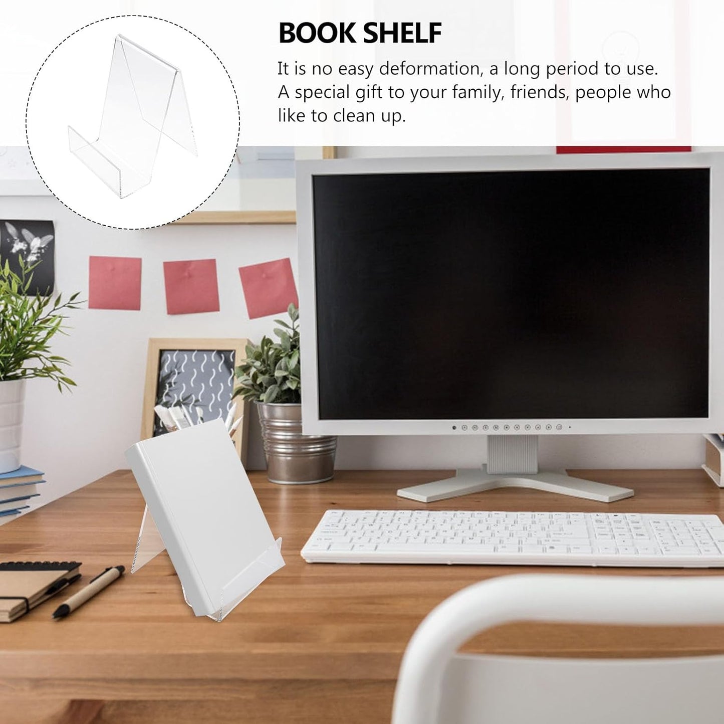 MAGICLULU Transparent Acrylic Book Display Stand 4.13X3.54X2.95 Inch Vertical Book Holder Desktop Shelf for Textbooks Magazines and Tablets