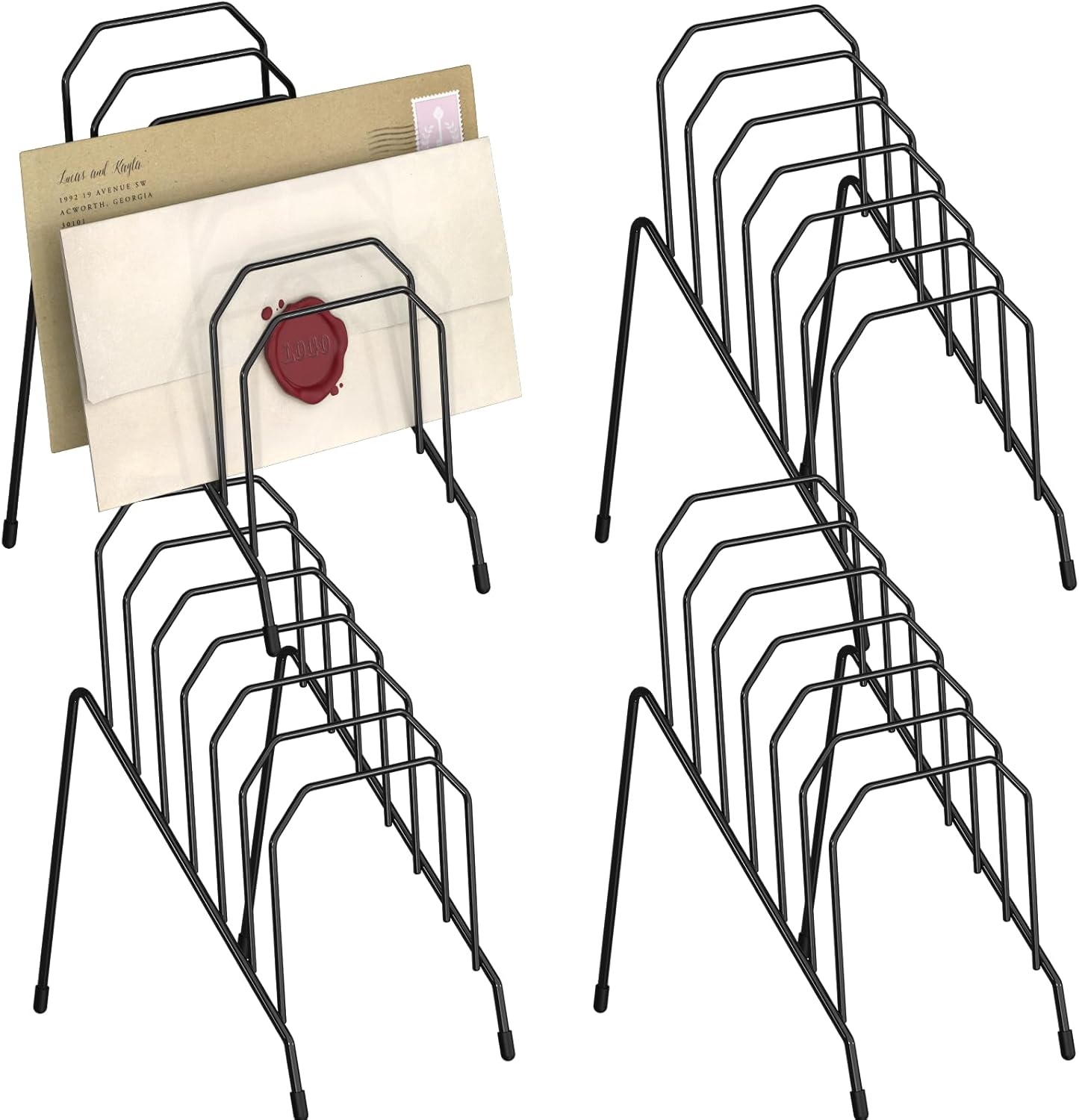 Gawerk Incline Desk Mail Organizer, Mail Sorter Letter Organizer Rack with 6-Section Vertical Compartments Rack for Letters, Postcards, Brochures, Mail Holder for Office, Home, School (2 Pack)