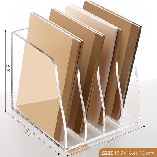 SANRUI Acrylic Desk File Organizer, 6 Vertical Compartments Clear Magazine File Holder Workspace Sorters, Folder Rack for Office Accessories Organization Storage