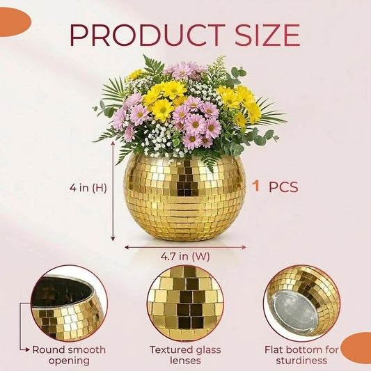 Disco Ball Makeup Brush Holder & Pen Cup - Fun Desk Accessories for Office, Cute Aesthetic Room Decor, 4.7 inch Unique gift vase for Her (rosegold)
