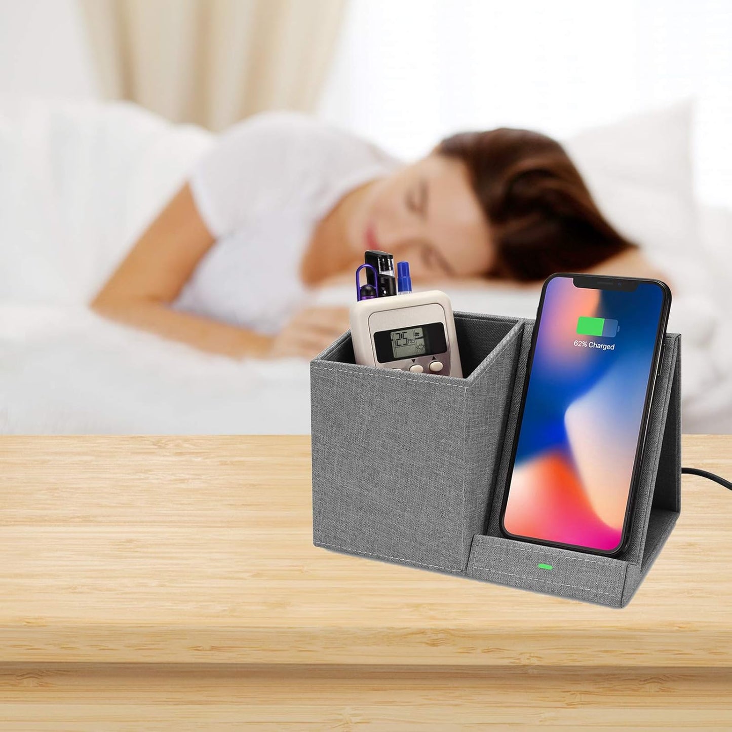 COSOOS Fast Wireless Charger with Desk Organizer, Desk Phone Charger Compatible with 15/15 Pro/15 Pro Max/14/13/12/11/XS/8 Plus, Galaxy S21/S20+/S10/Note 10/Note 9/(No AC Adapter)