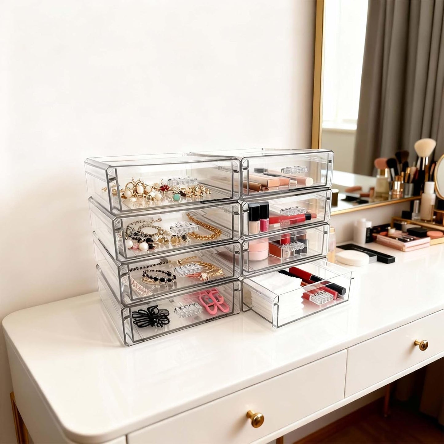 Drawer Organizers, Clear Stackable Storage Boxes for Kitchen Utensils, Office Desk, Bathroom, Makeup & Craft Drawer Organization (Small - 3 Pack)