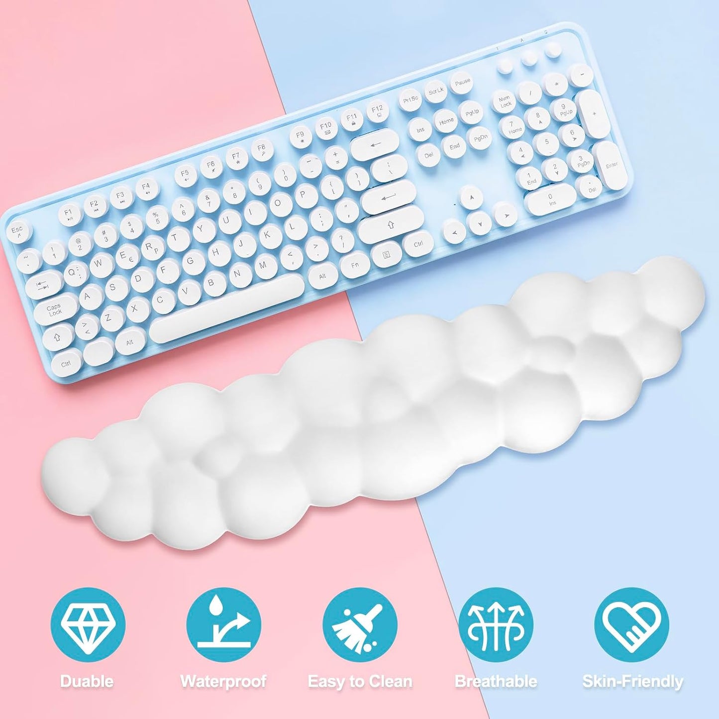 Cloud Wrist Rest Keyboard – Memory Foam with PU Leather Wrist Support for Computer Keyboards, Ergonomically Designed for Typing Comfort and Pain Relief