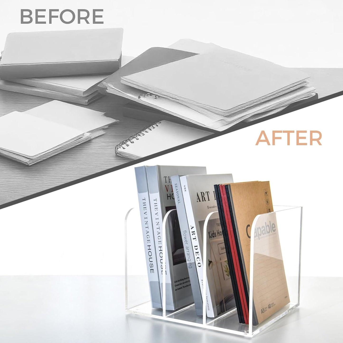 Magazine Holder - Acrylic File Holder and Desk Organizer, Clear Bookend File Sorter, Acrylic Book Organizer and Storage Box for Documents, Magazine Holder Rack for Classroom, Home, and Office