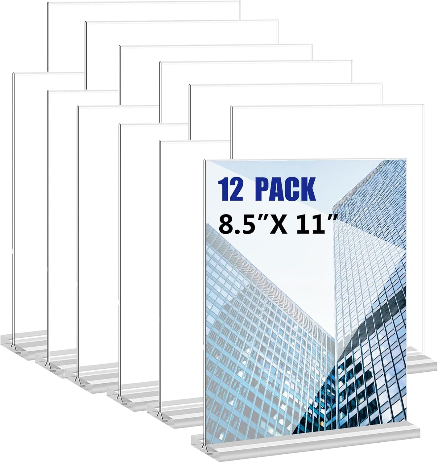 KOOLDE Acrylic Sign Holder 8.5x11 Inches 2 Pack T Shape Desktop Display Stand Vertical Double Sided Clear Table Menu Flyer Holder for Restaurants, Office, Shop, Wedding
