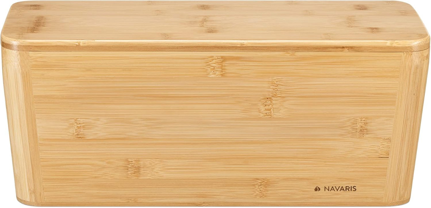 Navaris Cable Tidy Box - Bamboo Cable Storage Box Organizer for Wires, Cables, Extension Sockets, Chargers and Power Plug Cords - 15.5" x 6.3" x 6.3"