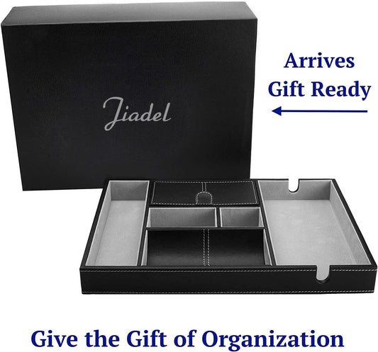 Leather Valet Tray for Men - EDC Catch All, Dresser Organizer, Jewelry & Wallet Desk Accessory, Bedside Entryway Key Catchall