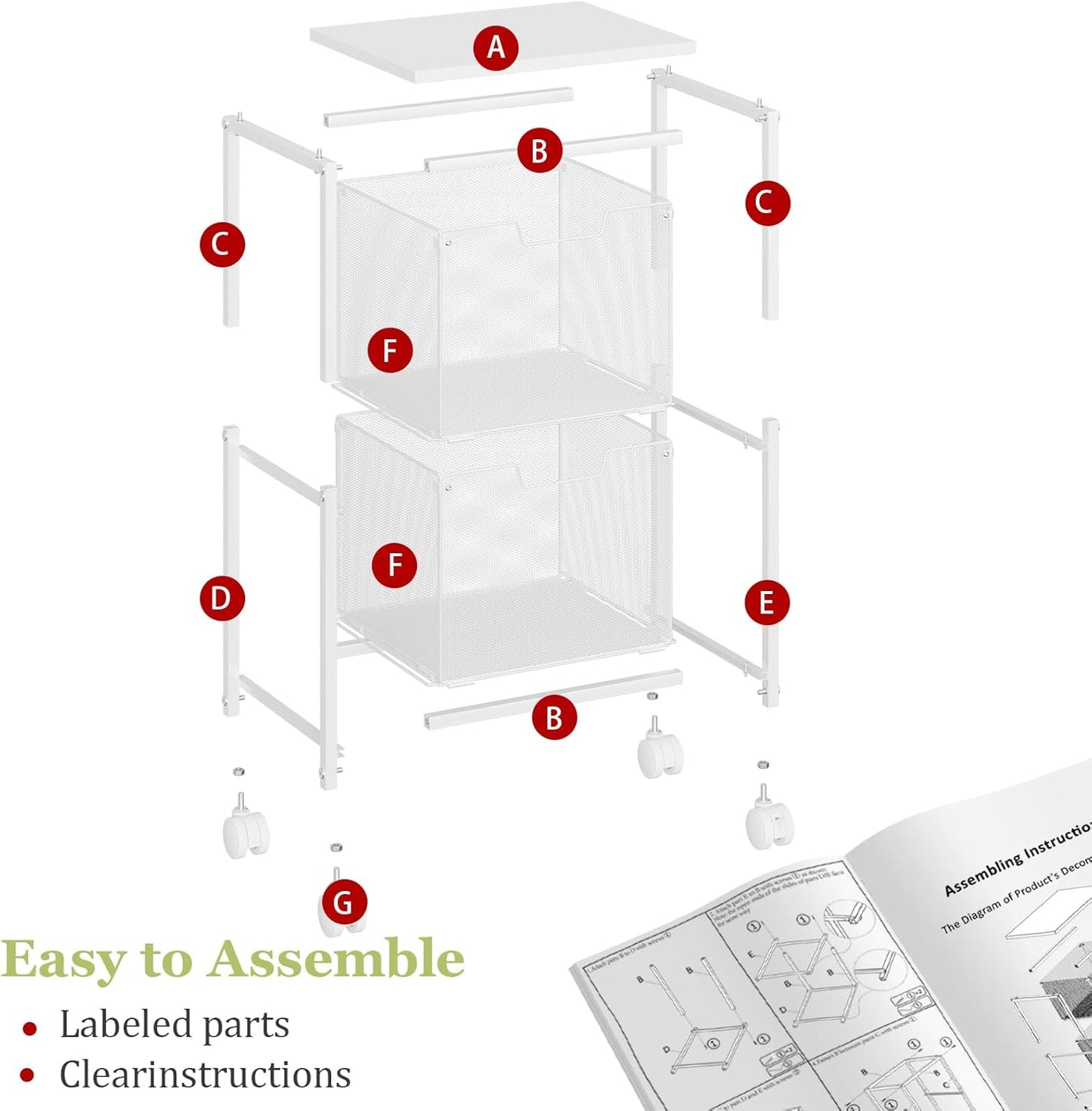 Sbanmao Rolling File Cart with 2 Storage Drawers, Mobile File Cabinet with Wheels, Hanging File Folder Organizer, Under Desk Storage, Printer Stand Utility Cart Filing Cabinet for Home Office,Black