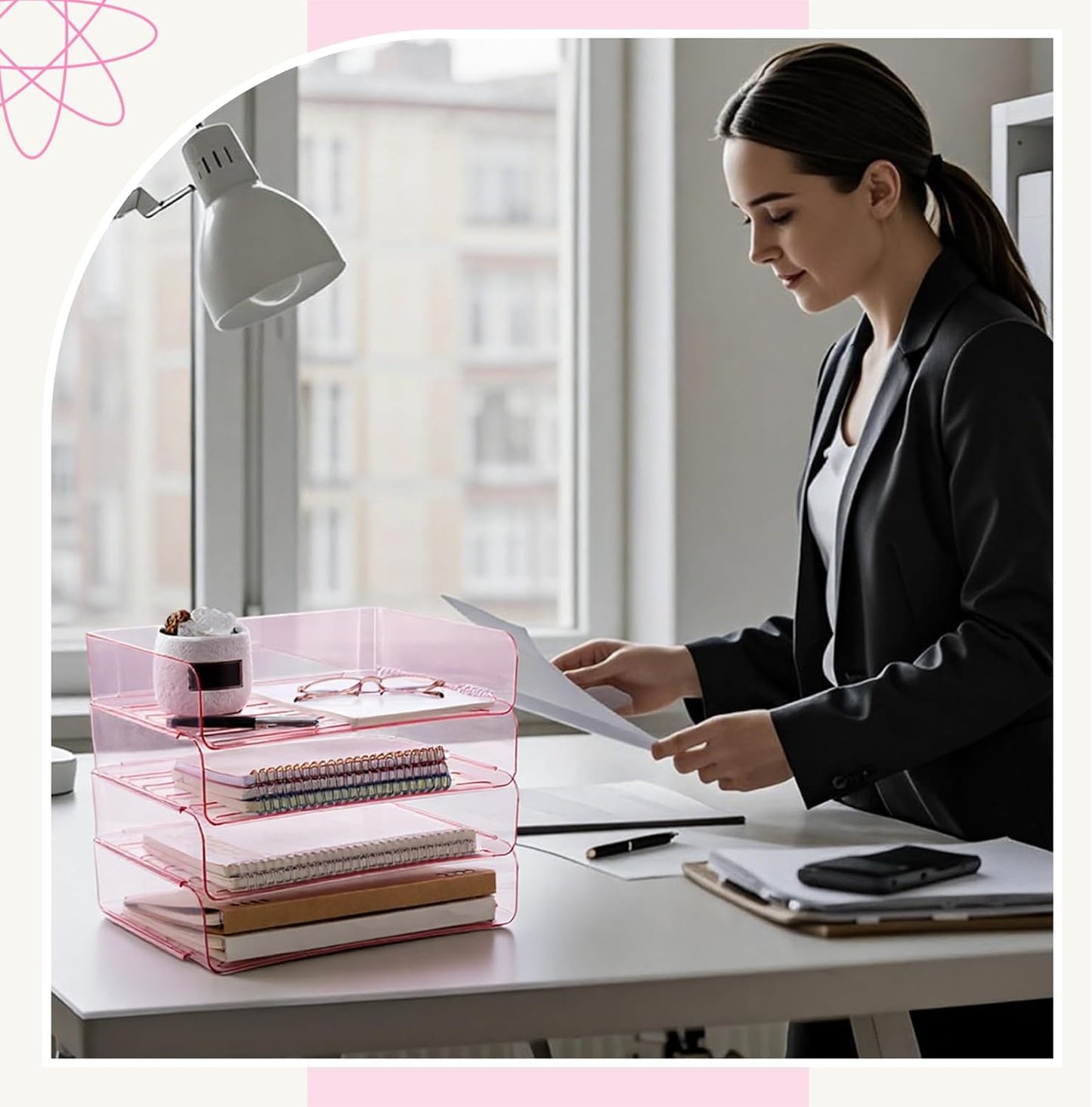 Harloon 4 Tier Paper Organizer Letter Tray Acrylic Desk File Organizer Heavy Duty Stackable Documents Clear Letter Paper Holder Sorter Office Tray for A4, Office Classroom Home File Pad Notebooks