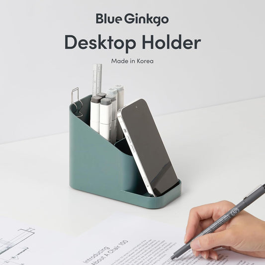 BLUE GINKGO Desk Holder – Korean-Made Office Organizer for Pencils, Pens, Notes, and Desk Supplies (White)