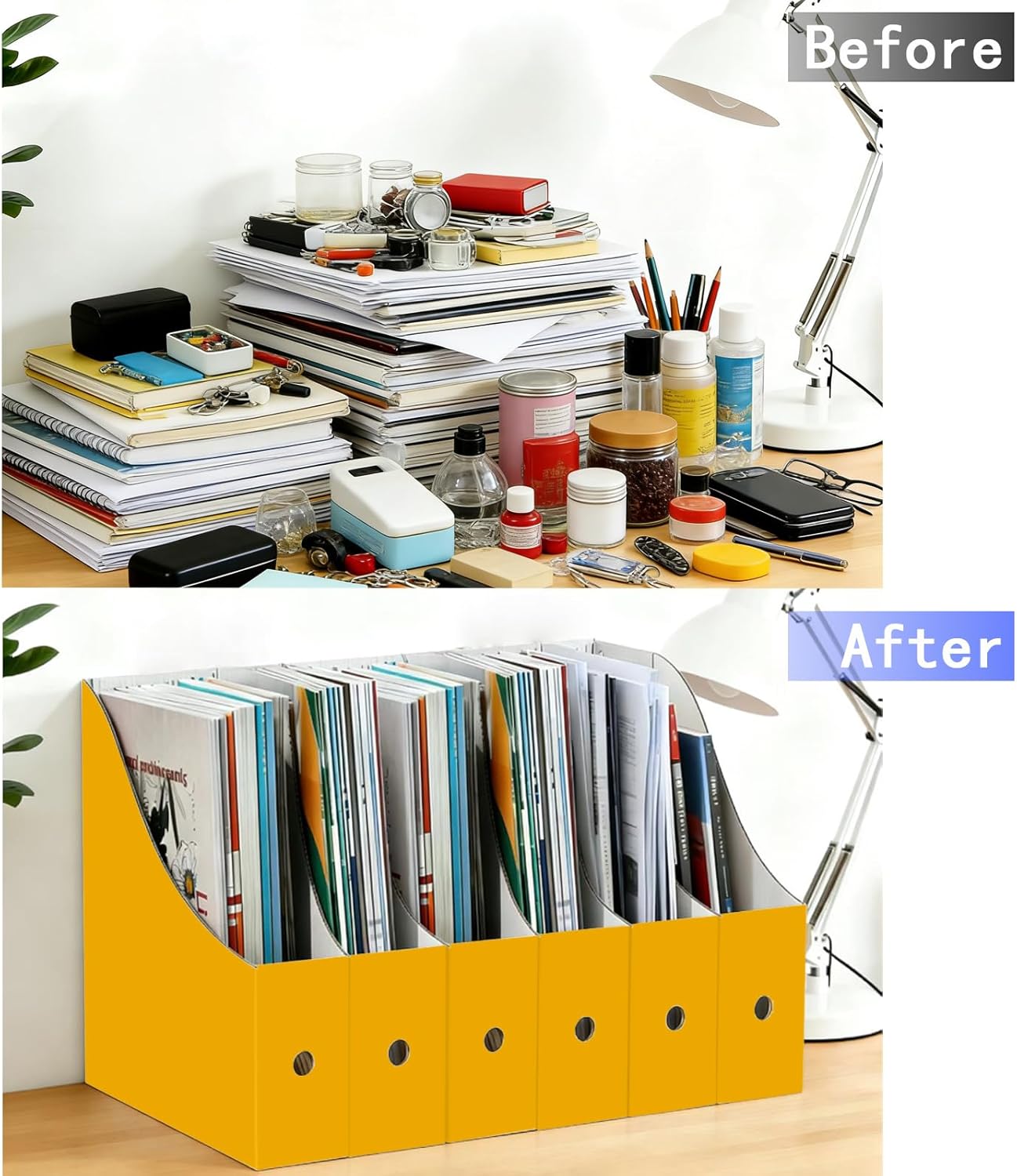Limitliho Magazine File Folder Holder for Desk, Book Bins for Classroom Library,Office,Home, 10.6" H x 10.2" L x 3.5" W in Cardboard Paper Organizer (Six color, 6 Pack)