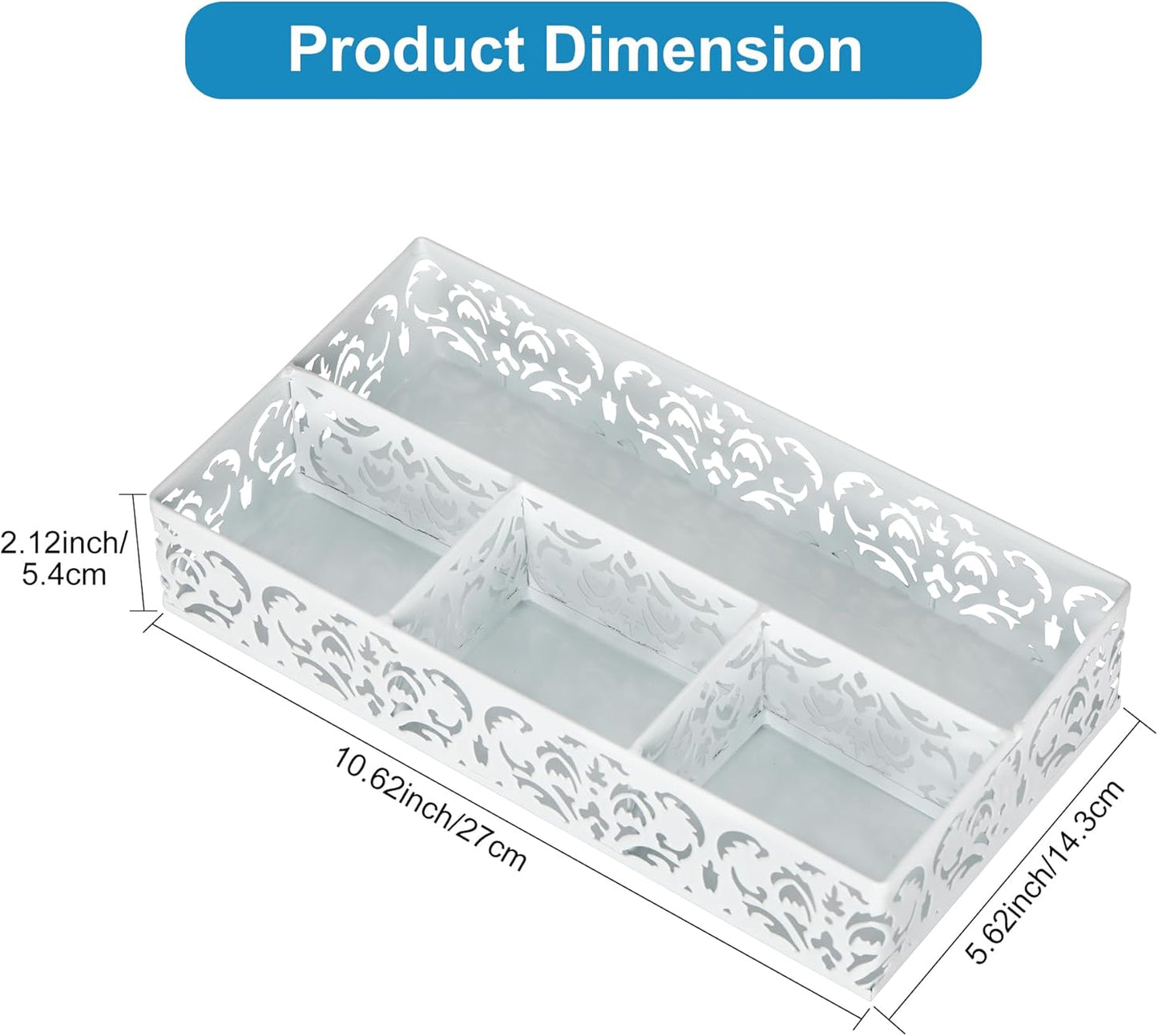EasyPAG Desk Drawer Organizer with 4 Compartments, Carved Hollow Floral Metal Tray for Office, Jewelry, Cosmetics - No Assembly, Purple