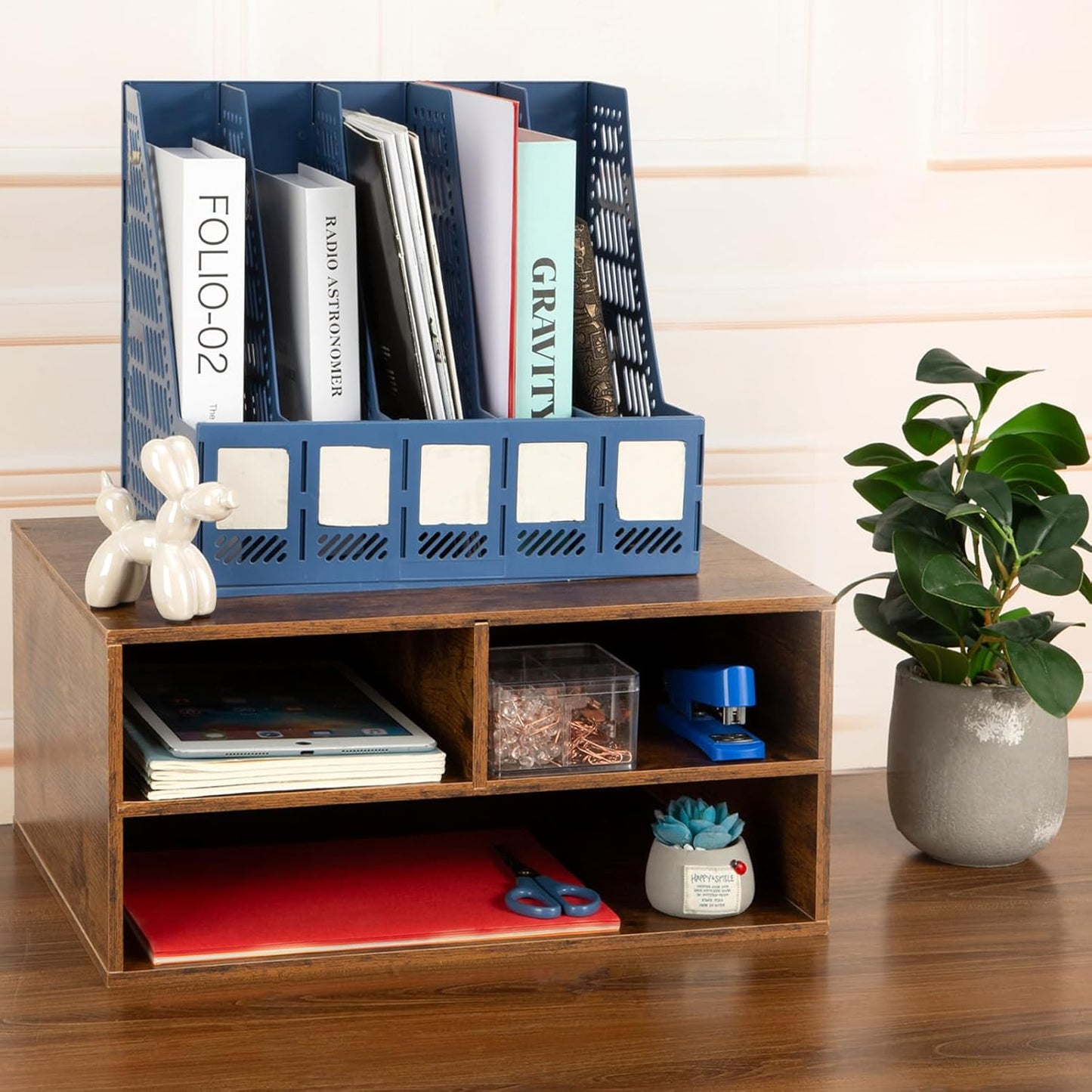 EMERIT Printer Stand Shelf with Storage Wood Desk Paper Organzier for Home/Office,Printer Riser, 2 Tire