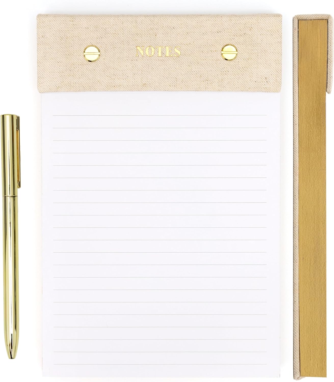 ELYN Lined Spiral Journal, Linen Hardcover Notebook with Matching Gold Gel Pen, 252 Pages, 8 in x 5 in - 100 GSM Premium Paper, Spiral Notebook for Home, Office, Notes & Gifts, (Linen)