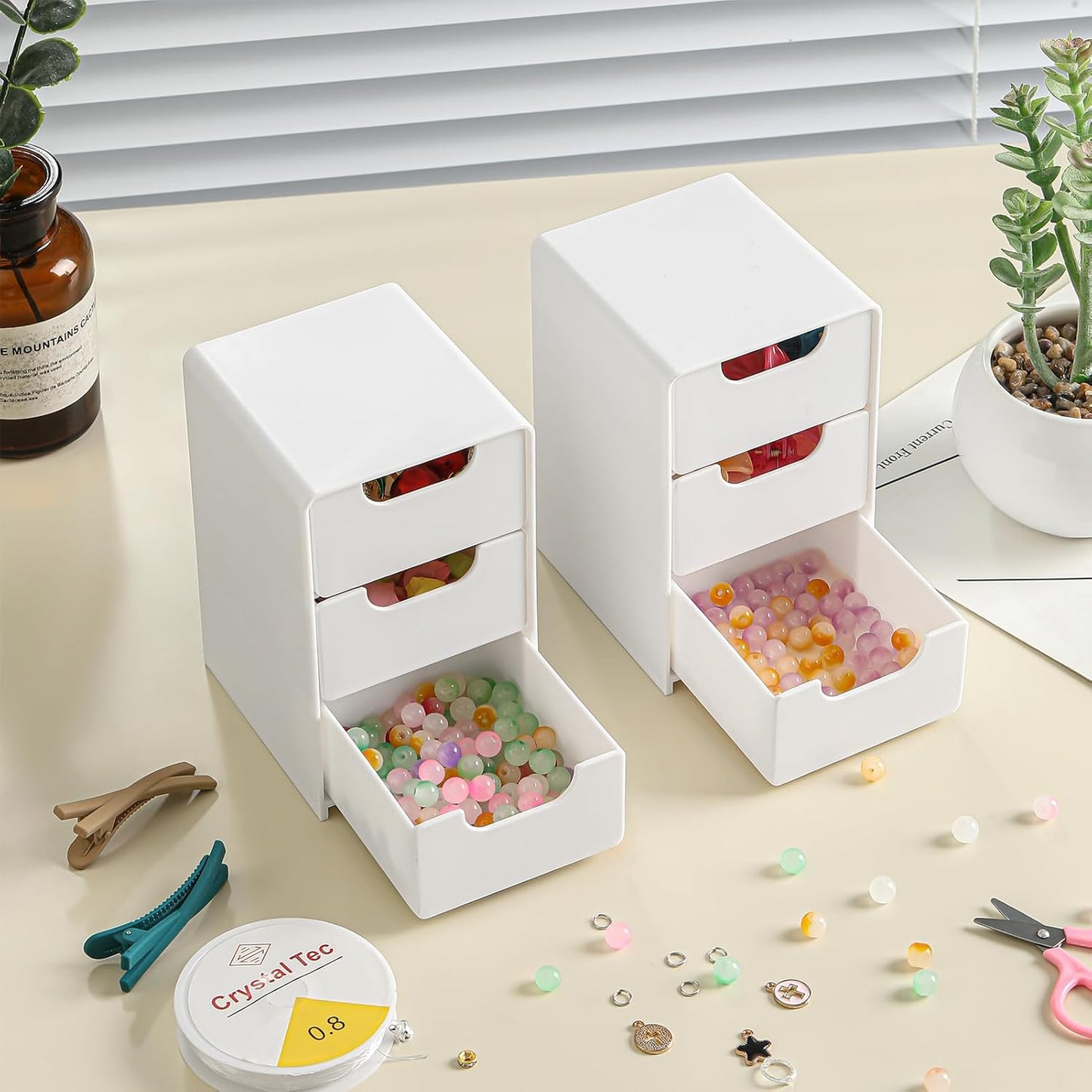 Mini White Plastic 3-Drawer Organizer for Girls’ Hair Accessories, Jewelry & Makeup – Small Storage Box for Clips, Scrunchies, Desk & Bathroom Essentials