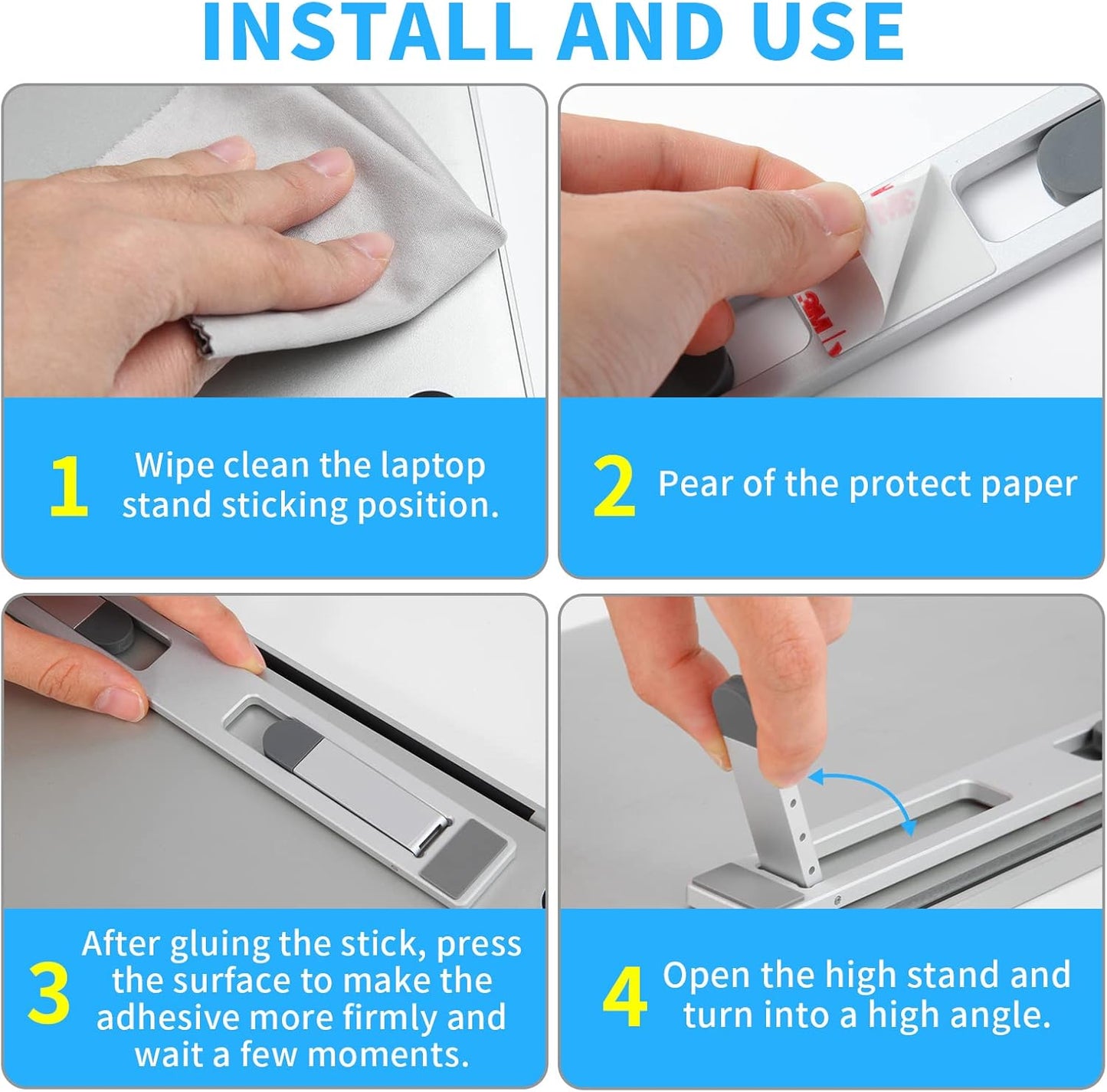 Riser for Desk,Pop up Laptop Stand,Adjustable Height Self-Adhesive Portable Laptop Stand with Feet, Extend Leg,Foldable Computer Stand for 10”-17” Models MacBook Air, Keyboard etc.