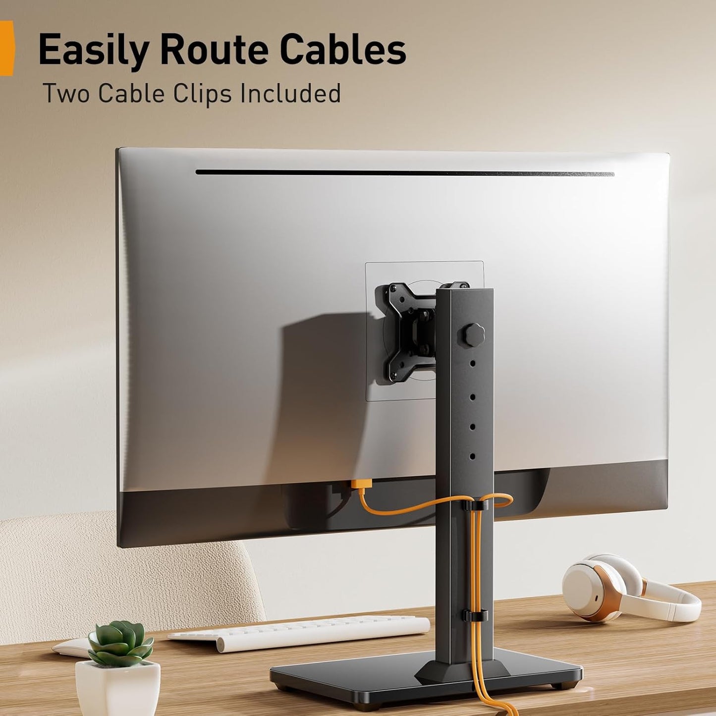 Perlegear Monitor Stand, Freestanding Monitor Mount for 13-34 inch Screens with 360 Degree Rotation, 5 Height Settings, Adjustable Desk Riser with Swivel and Tilt, Max VESA 100x100mm, PGTVS29