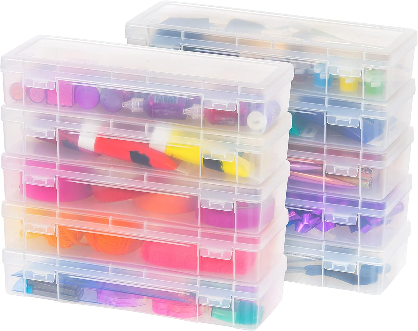 IRIS USA Pencil Case Boxes, 10-Pack, |Made in USA|, Plastic Bead Organizing Containers with Snap Lid for Arts, Crafts, Ephemera, Stickers, & Dance Cheer, Clear - Small