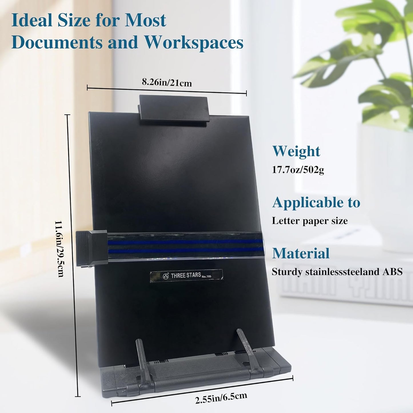 Keenjorika Desktop Document Book Holder with 7 Adjustable Positions, Black Document Holder for Desk, Paper Holder Copy Stand Holder for Speech, Paper Holder Stand for Desk Typing, Angle Adjustable