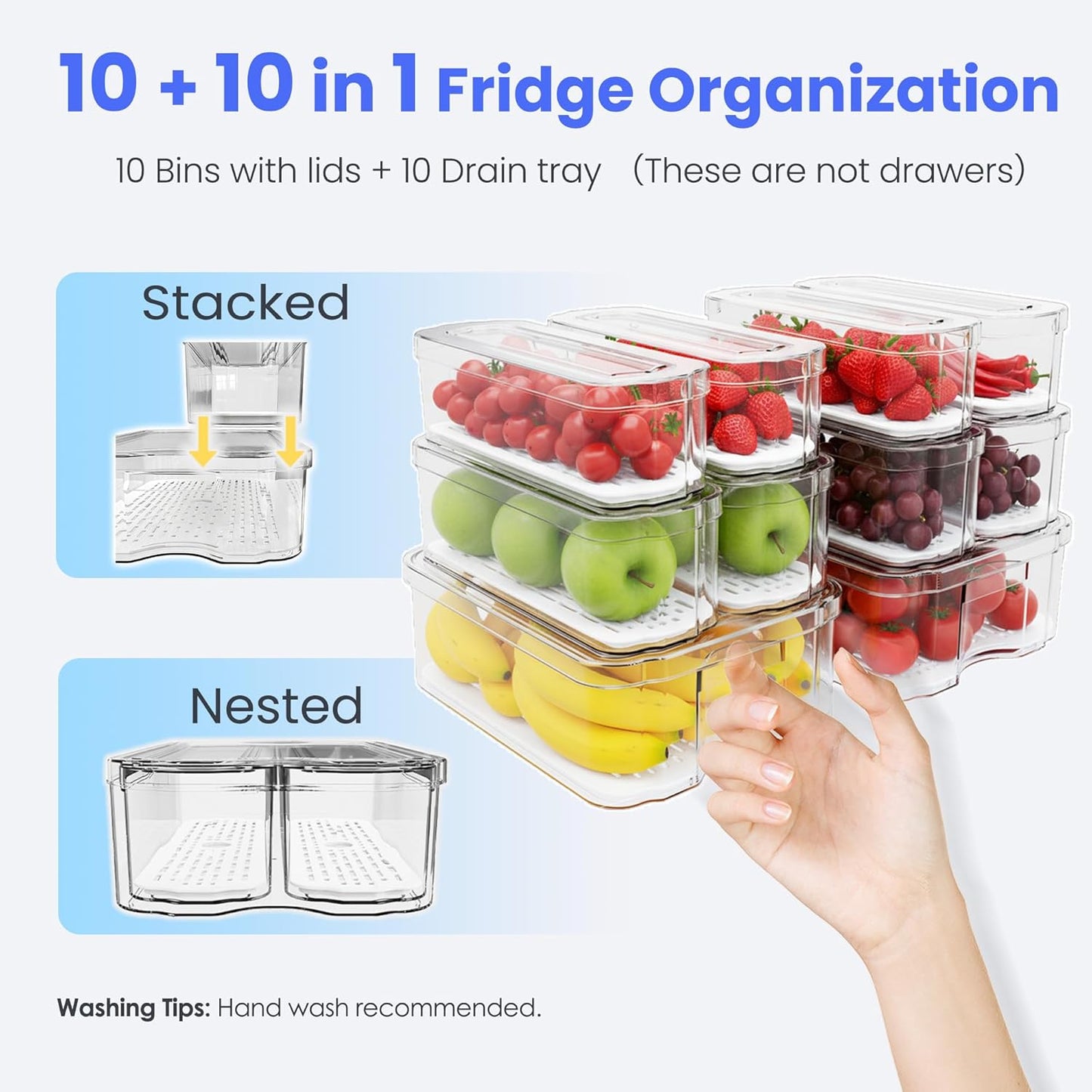 SMRCAD 8 Pack Refrigerator Organizers, Clear Pull-out Drawer Container and Organizer Bins with Lids, Stackable Storage Containers for Fruits, Vegetable (Set of 8 (Include Pull Out Drawer))