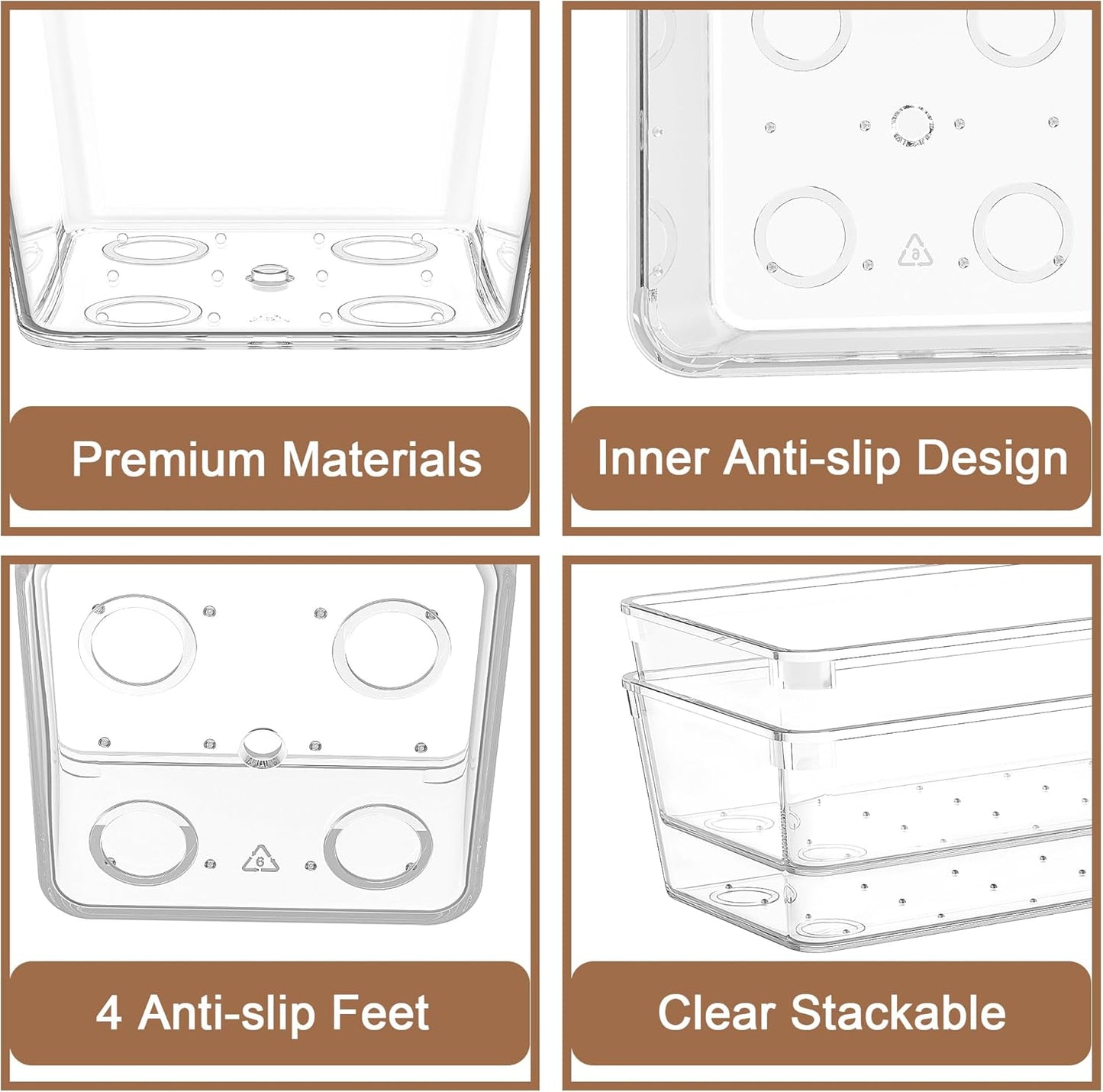 7Pack Desk Drawer Organizers, 6"*9" makeup acrylic drawer organizer trays for vanity, bathroom, office, nightstand, junk for kitchen drawer, Versatile plastic drawer divider storage bins