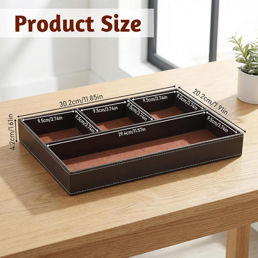 Faux Leather Valet Tray for Men, PU Leather Stackable Jewelry Tray, Men's Nightstand Caddy Trays, Valet Trays Desk Organizer for Key, Wallet, Phone, Coin, Sunglass, Watch, Brown