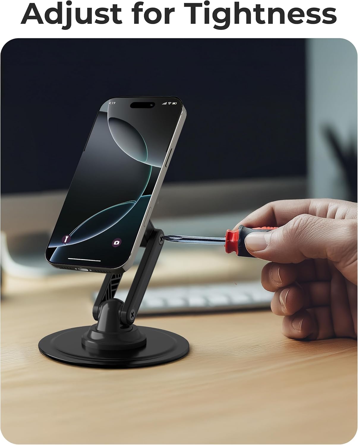 COOPER Mag360, Desktop MagSafe Stand for iPhone 17 Pro Max (16/15/14/13/12), Magnetic Phone Holder for Desk, 360° Rotating, Height Adjustable, Magnetic Phone Stand for Desk, with Metal Ring (Black)