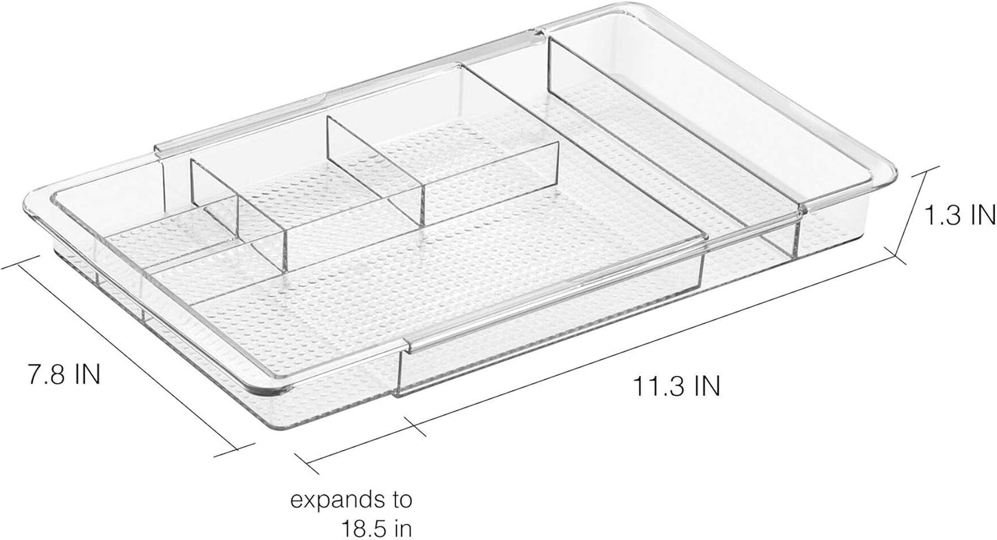 iDesign Expandable Makeup Drawer Organizer, Shallow Tray for Bathroom or Vanity Storage - Clear