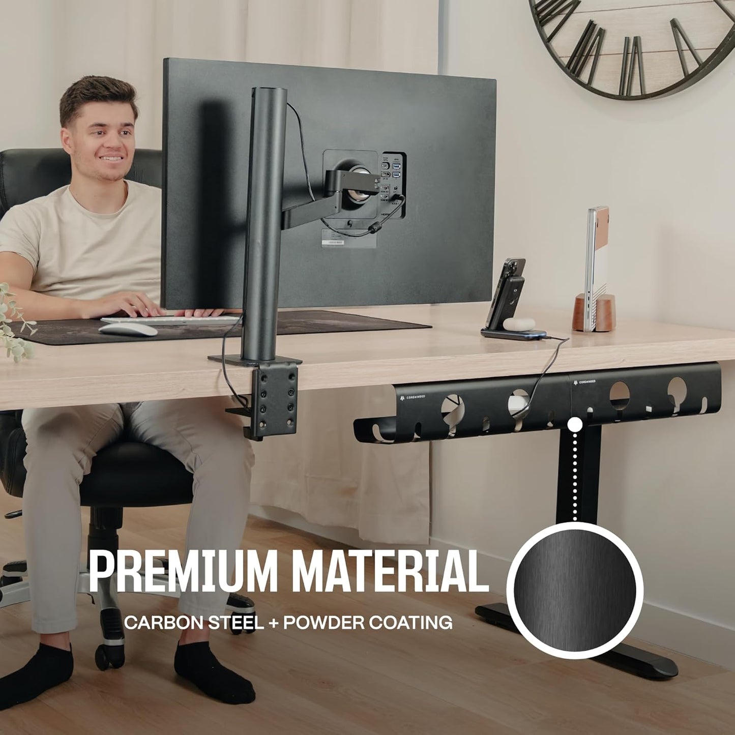 No-Drill Under Desk Cable Management Tray - 2-Pack Wire & Cord Organizer - Standing Desk Cable Management - Power Strip Holder - M