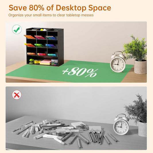 BEYGORM Acrylic Vertical Marker Organizer for 150 Markers with 13 Compartments, Clear Angled Pen & Pencil Holder, Large Desk Stationery & Art Supply Storage for Office & School (10.2 x 9.8 x 4 Inch)