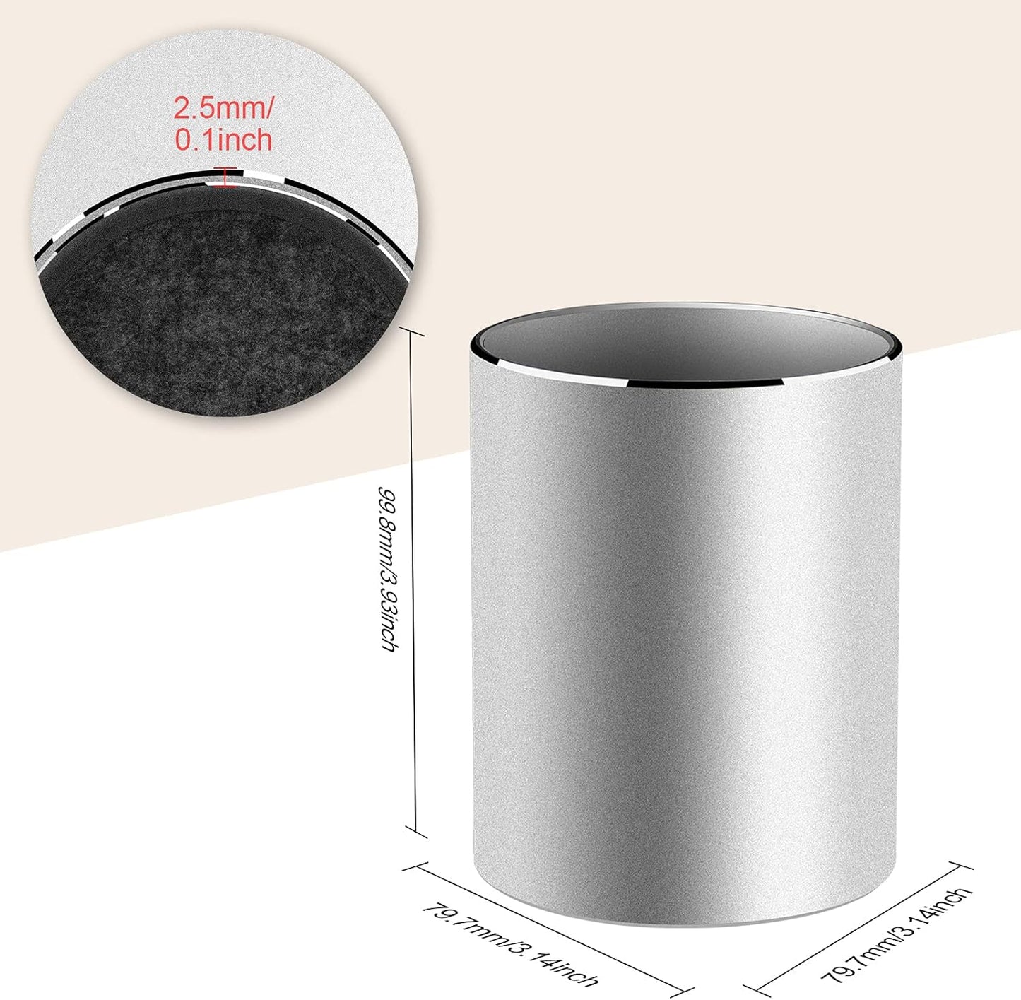 Vaydeer Metal Pen Holder Aluminum Pencil Holder for desk, Round Desktop Organizer and Black Pencil Cup for Office, School, Home and Stationary Supplies (3.15 x 3.15 x 3.94 Inches)