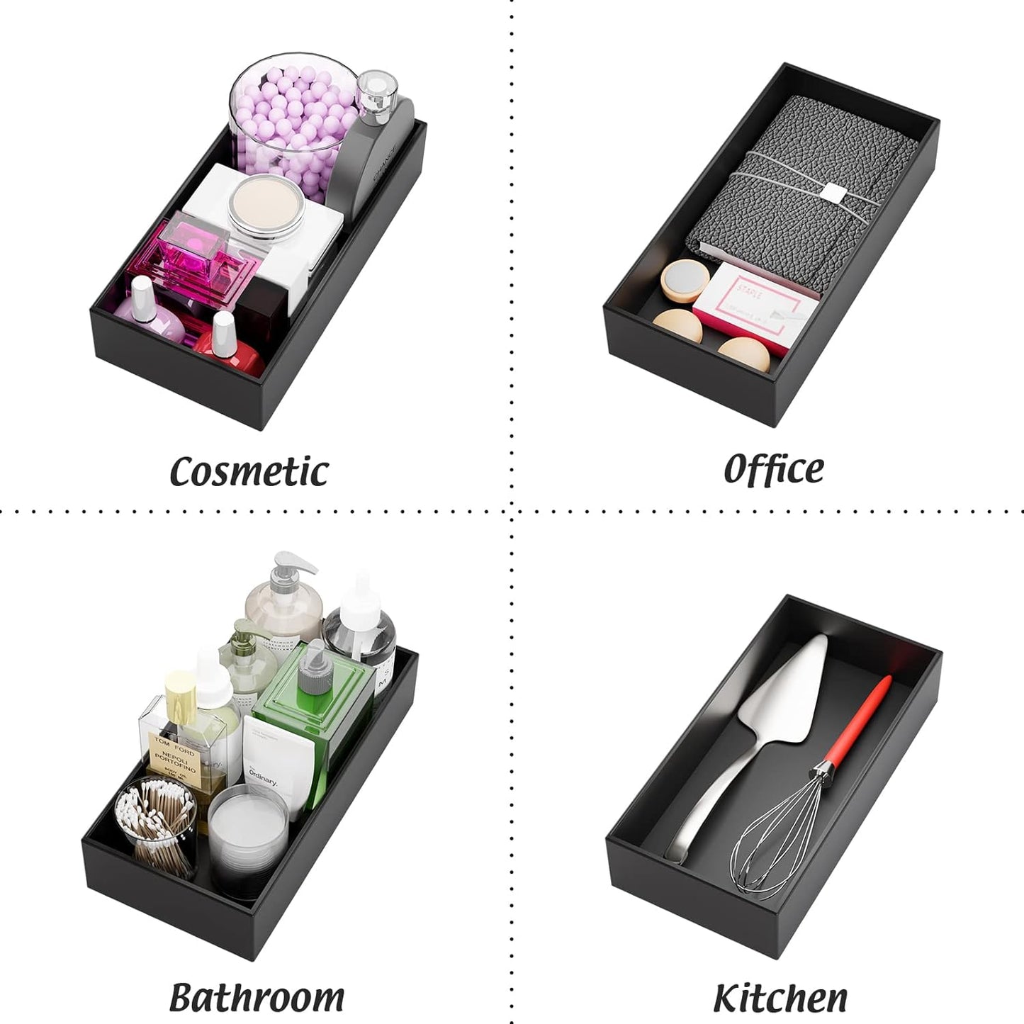 Black Bamboo Drawer Organizer - Silverware&Utensil Holder Organizer for Kitchen Drawers, Multi-Use Drawer Dividers Boxes for Bathroom Counter,Cabinet, Garage, Office Desk, Makeup, Jewelry (12"3"2.5")