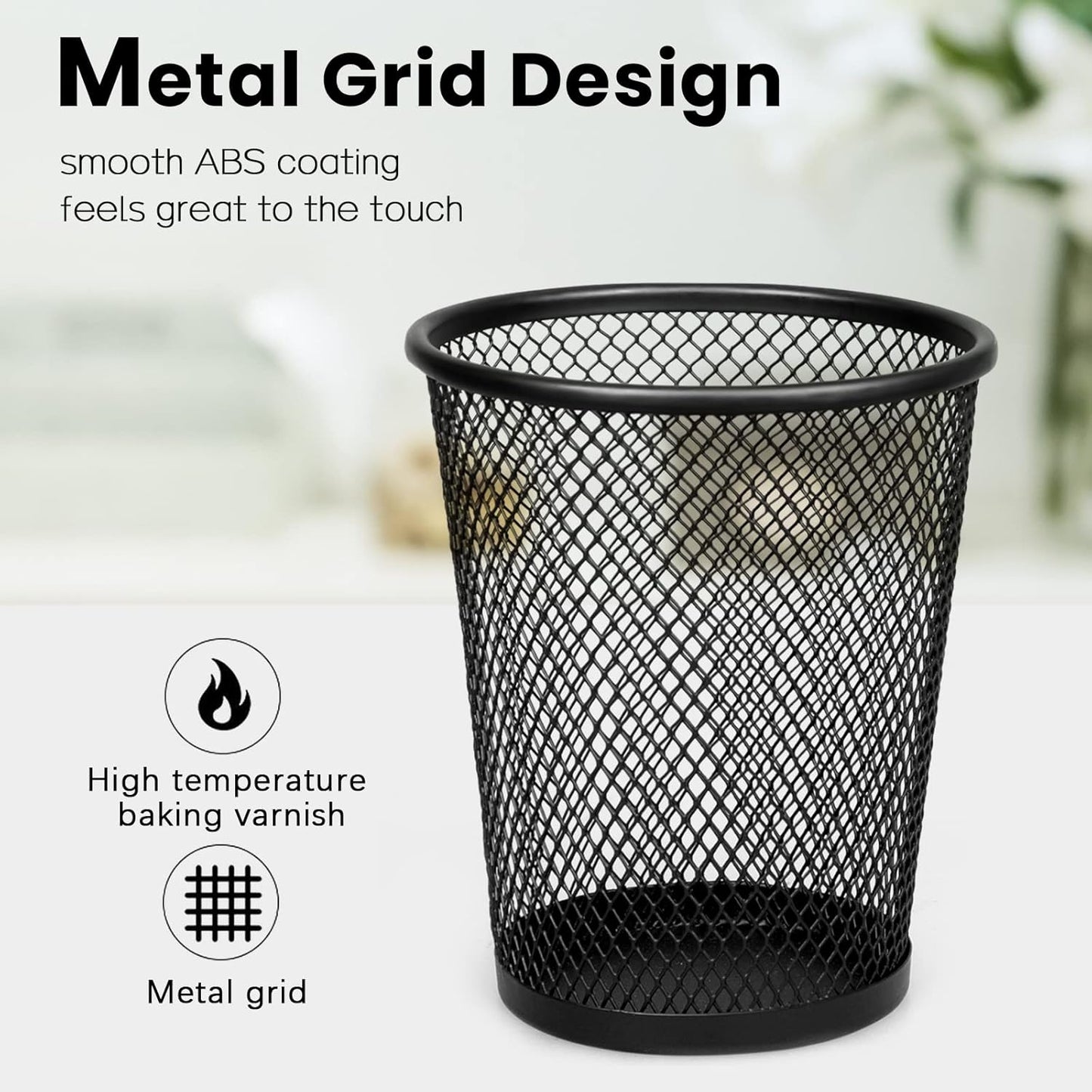 QYH Mesh Pencil Holder Metal Pen Cup Black for Desk 6 Packs, Office Caddy Storage