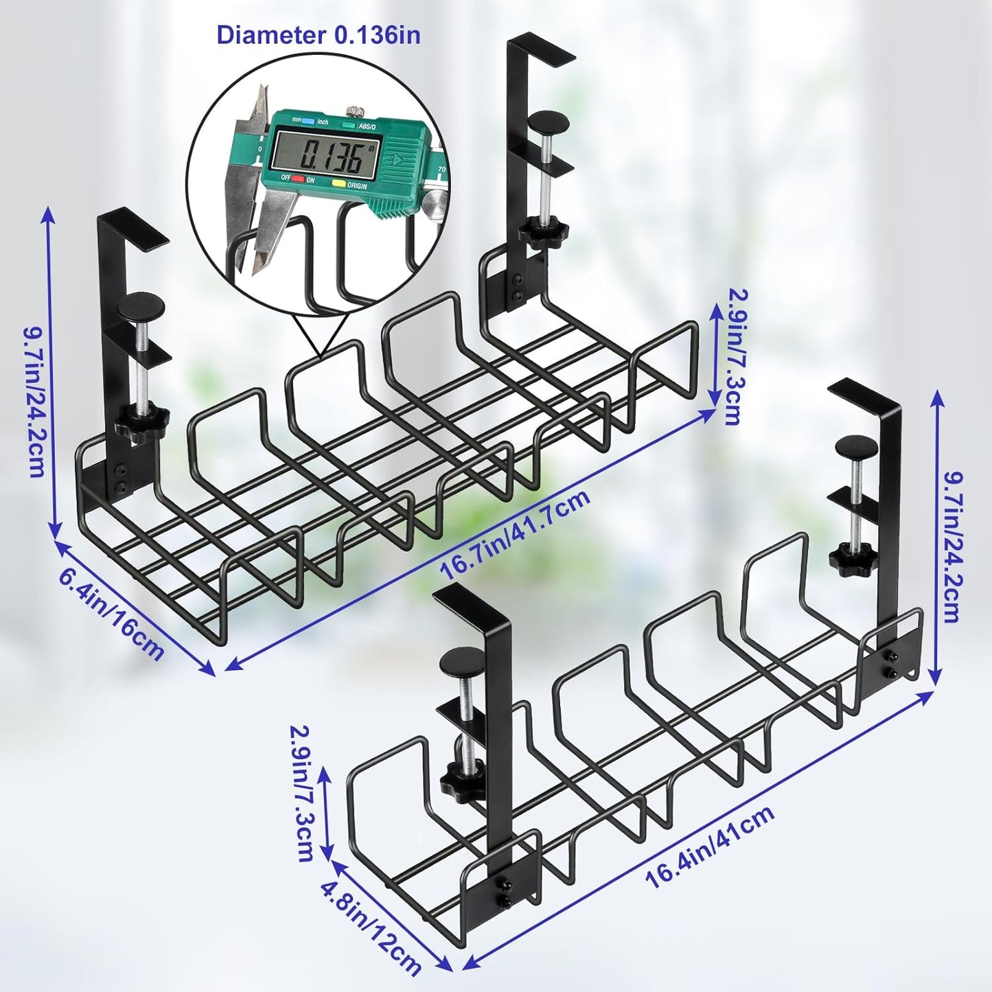 OneLeaf Under Desk Cable Management Tray - No Drill Wire Management Rack for Office, Computer Desk Accessories with Cable Organization