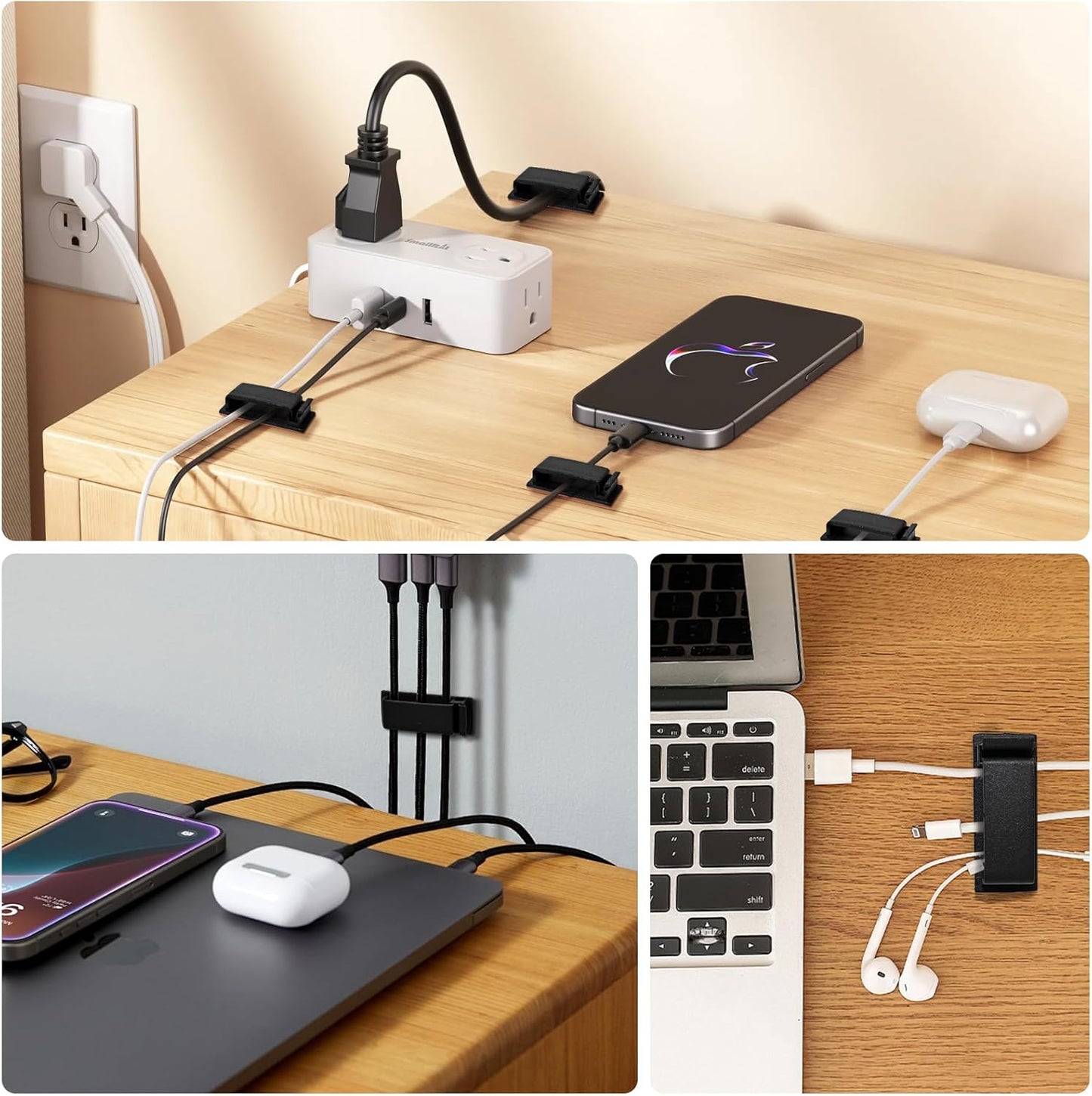 Self Adhesive Cable Management Clips, Line Clips, Cable Organizers, TV PC Line Clips, Ethernet Cable Clips Under Desks - Durable PA66 Material, Easy to Install (Black 20Pcs )