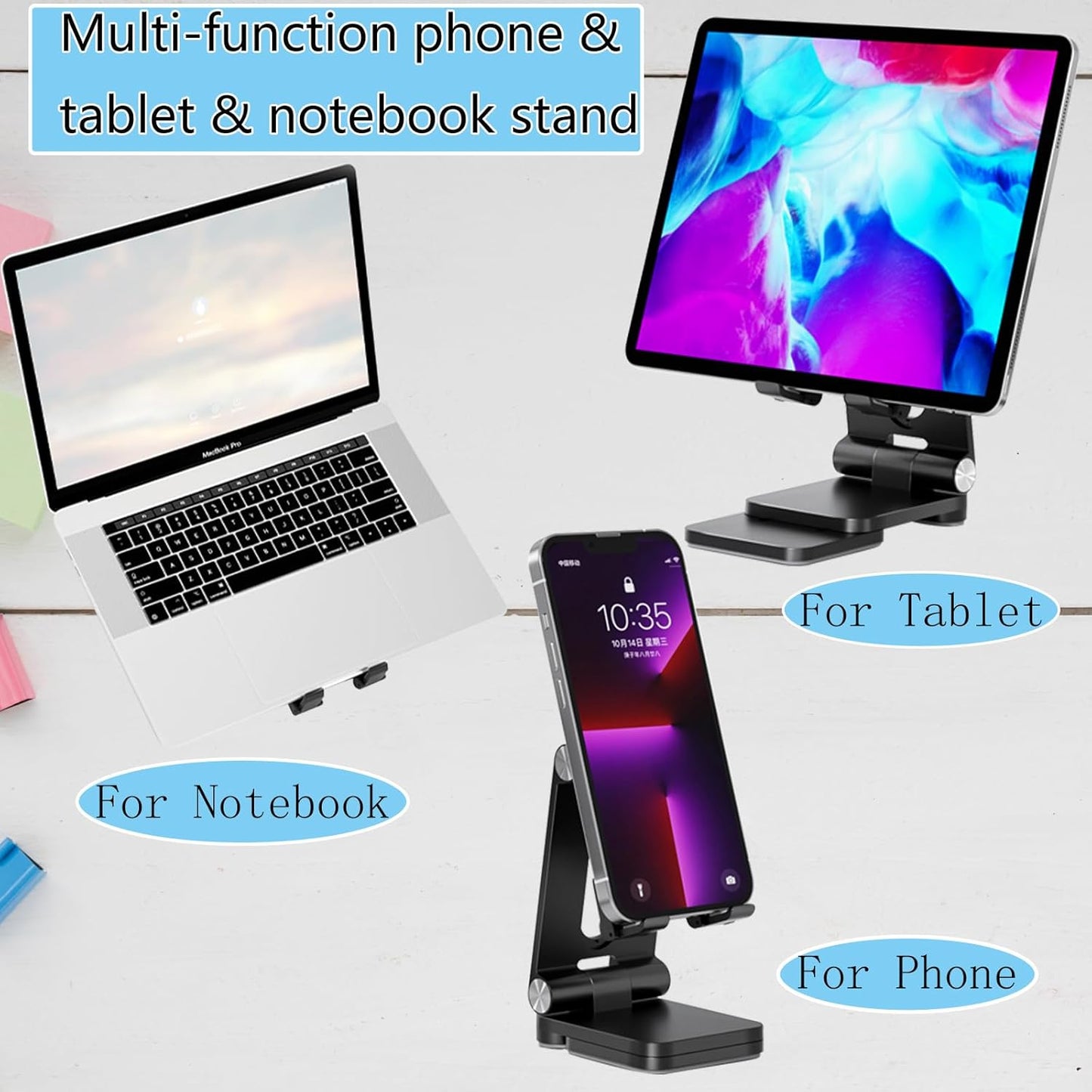 Fanlory Folding Cell Phone Stand,Laptop Stand, Adjustable Height and Angle Foldable Cell Phone Stand Holder for Desk, Taller iPhone Stand Compatible with 4-11" Smartphones Tablet Laptop,Gift for Mom
