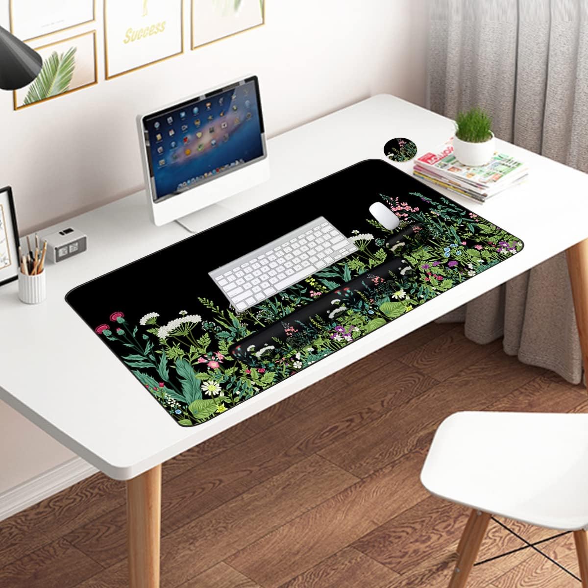 4-in-1 Large Gaming Mouse Pad, Keyboard Wrist Rest Pad & Wrist Support Mousepad Set, Extended Desk Pad Waterproof Desk Mat for Home Office Study Game-Black