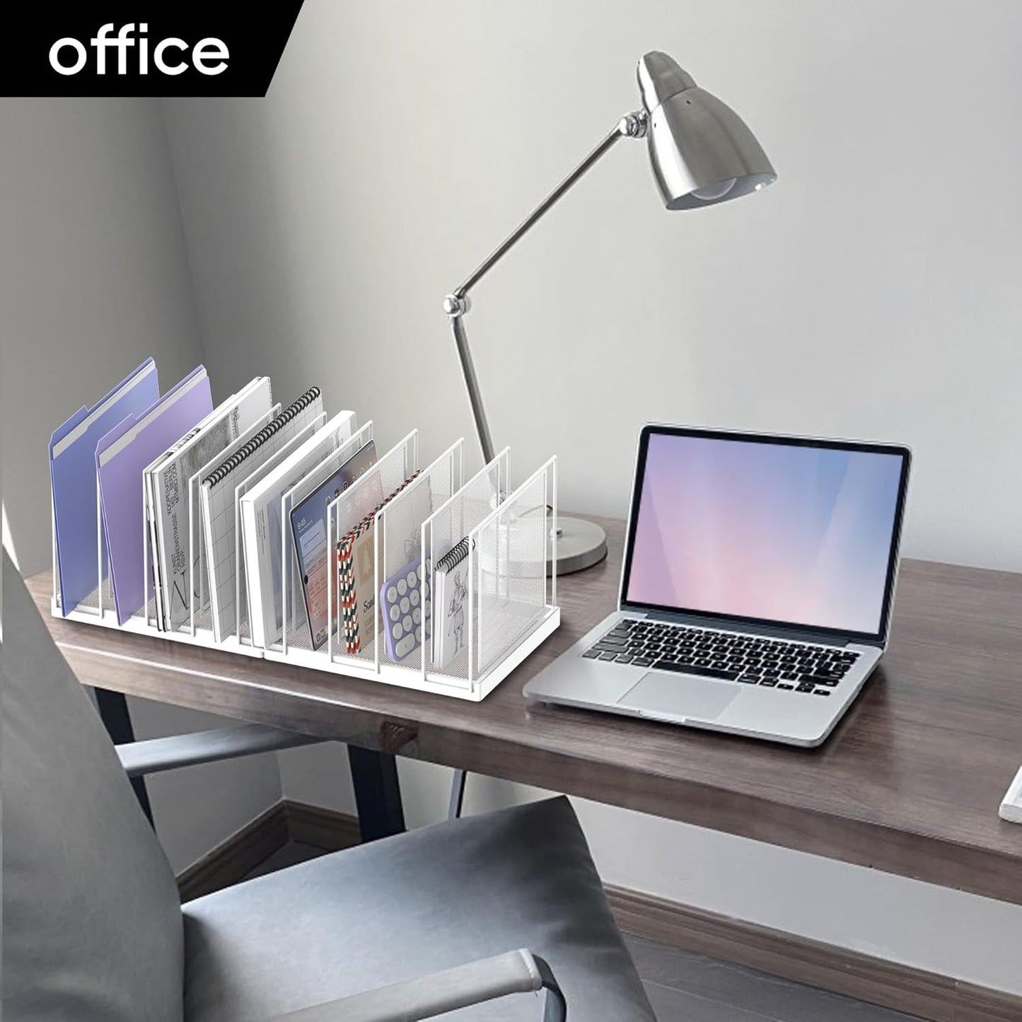 File Organizer for Desk, 5-Section Vertical File Sorter, Paper Holder Organizer Standing Metal File Folder for Office Home Classroom, Black