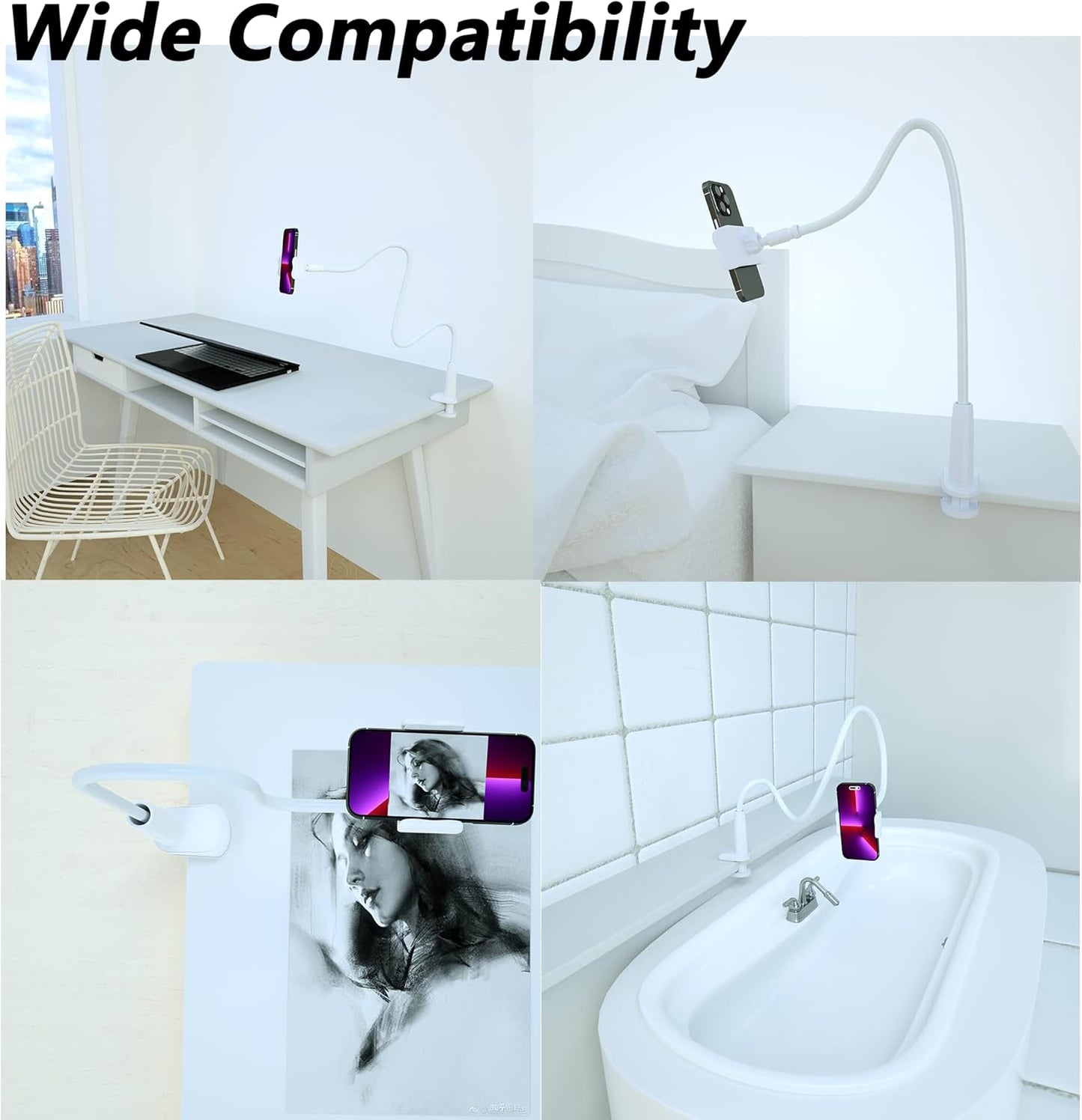 MAGIPEA Phone Holder for Bed, Gooseneck Phone Holder for Desk, Cell Phone Mount with Flexible Long Arm, Compatible with iPhone 17/16 Pro Max, 15, 14, and Other 3.5–7" Devices