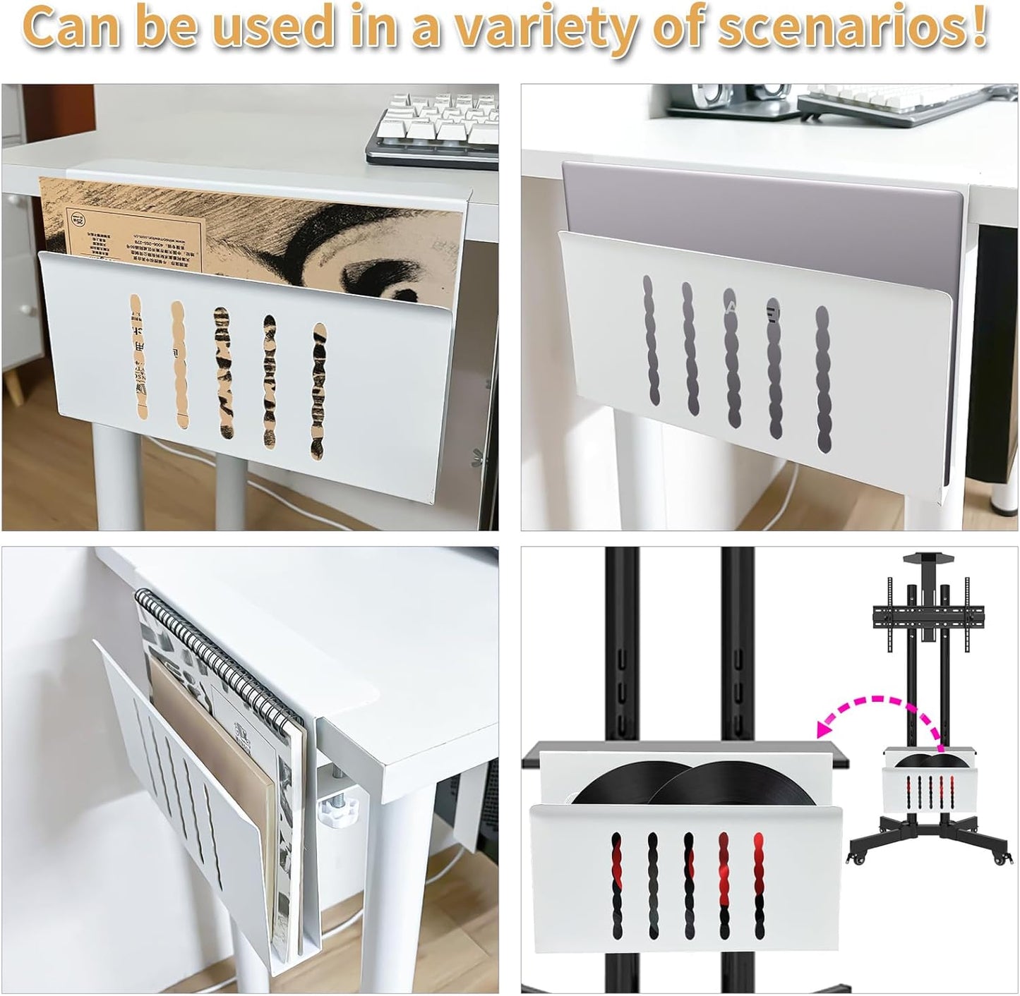 Desk Side Storage, Under Desk Storage, No Drill Steel Hanging Desk Organizer, Laptop Holder, Desk Storage Holder for Office & Home.(Black)
