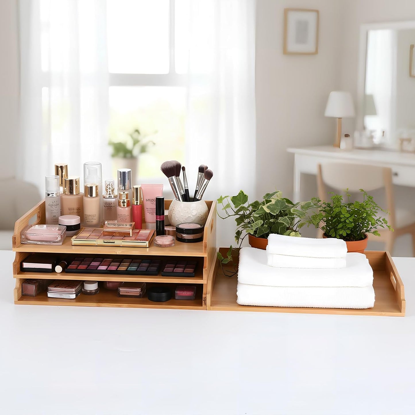 AceOrbit 6 Pcs Stackable Paper Tray Bamboo Wood Desk Organizer Letter Tray 6 Tier Wooden File Organizer Desk Shelf for Documents, Letter Sorter, Envelopes and Magazine Holder