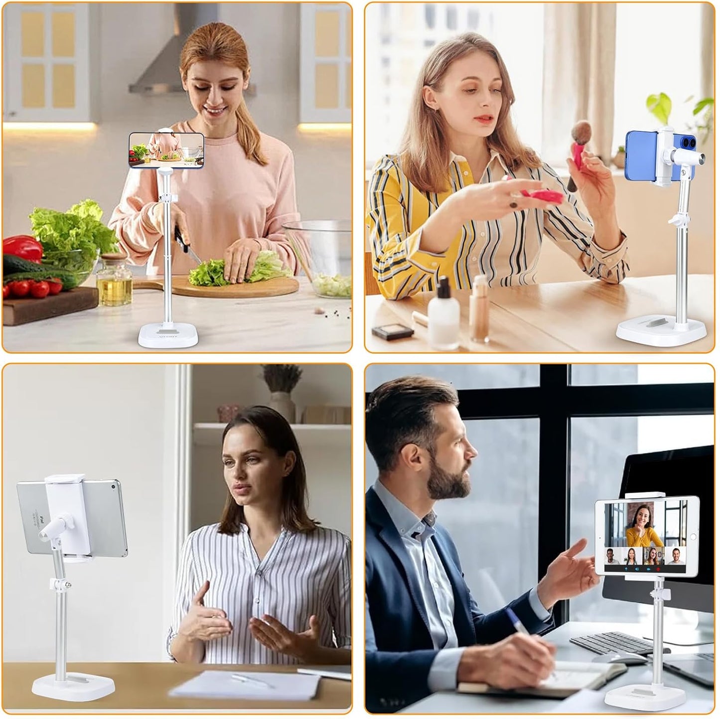 UTEBIT Adjustable Phone Stand for Desk, 11.8''-17.7''Height Adjustable Phone Holder for Desk Recording, Retractable Cell Phone Tablet Stand Holder for 5.5''-9.5''Screen iPhone 17 16 15 Pro Max Android