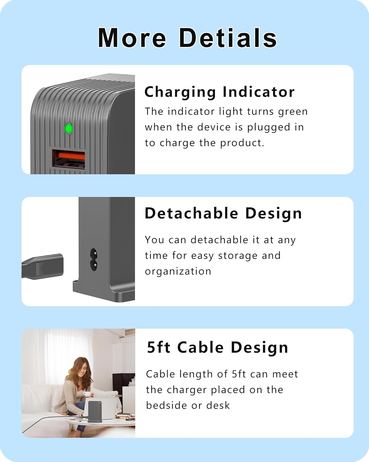 VPSUN USB Charger 6 Port 50W Multi USB Tower Charging Station for Multiple Devices iPhone 15/14/14 Pro/14 Pro Max/13 Pro/13 Pro Max/Android/Samsung/Tablet,etc (Black, 50W)