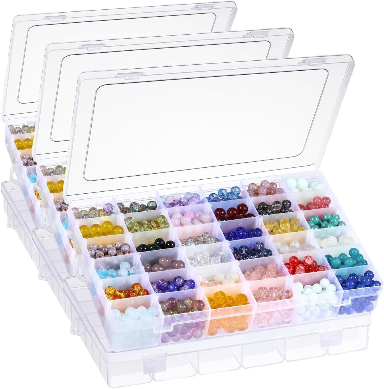 2 Pack 36 Grids Clear Plastic Organizer Box with Adjustable Dividers, Small Craft Organizers and Storage, Compartment Container for Bead, Nail, Jewelry, Art, DIY Crafts, Fishing Tackle, Small Items