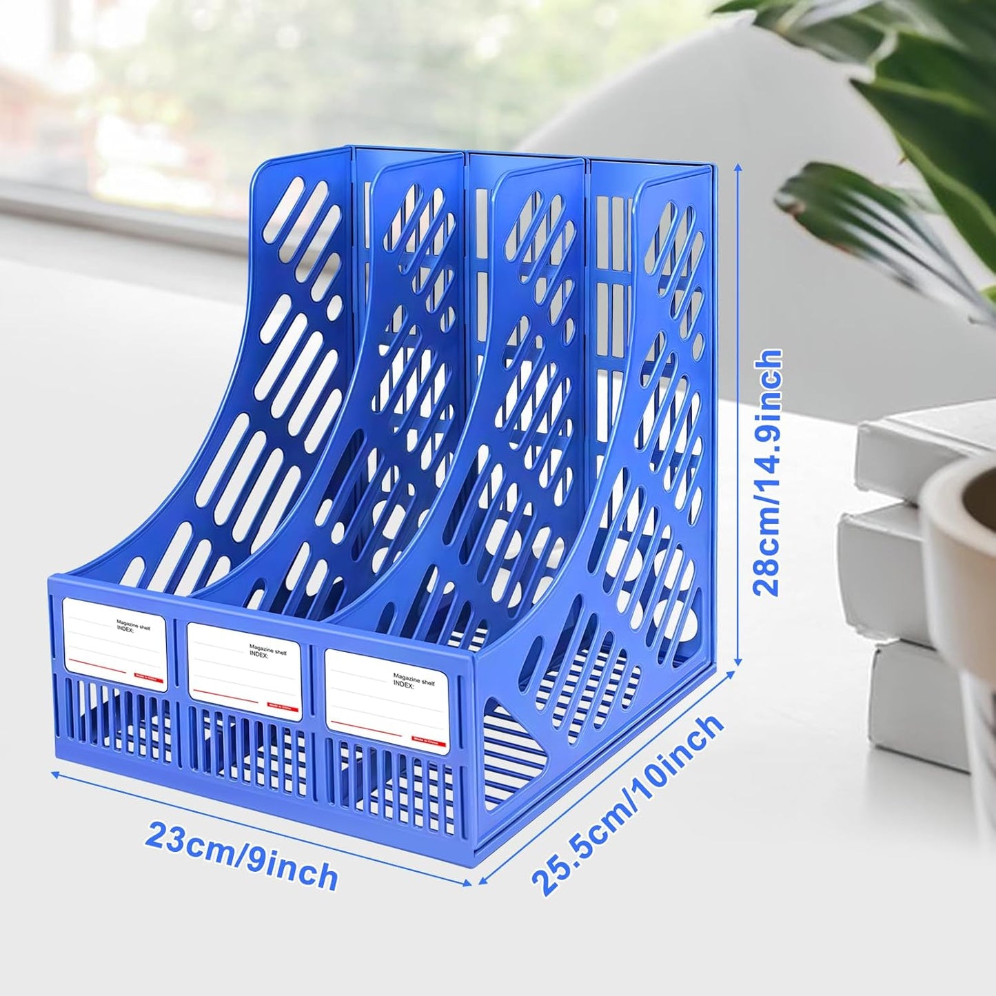 Desk File Organizer,3 Sections Upright Mesh Desktop Organizer,File Sorter Letter Paper File Holder for Home, Office & Classroom- Blue