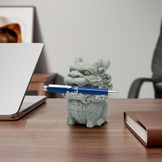 Dragon Pen Holder for Desk, Pen Holder Figure, Chinese Feng Shui Desk Organizer, Animal Figure for Office/Study Display Decoration