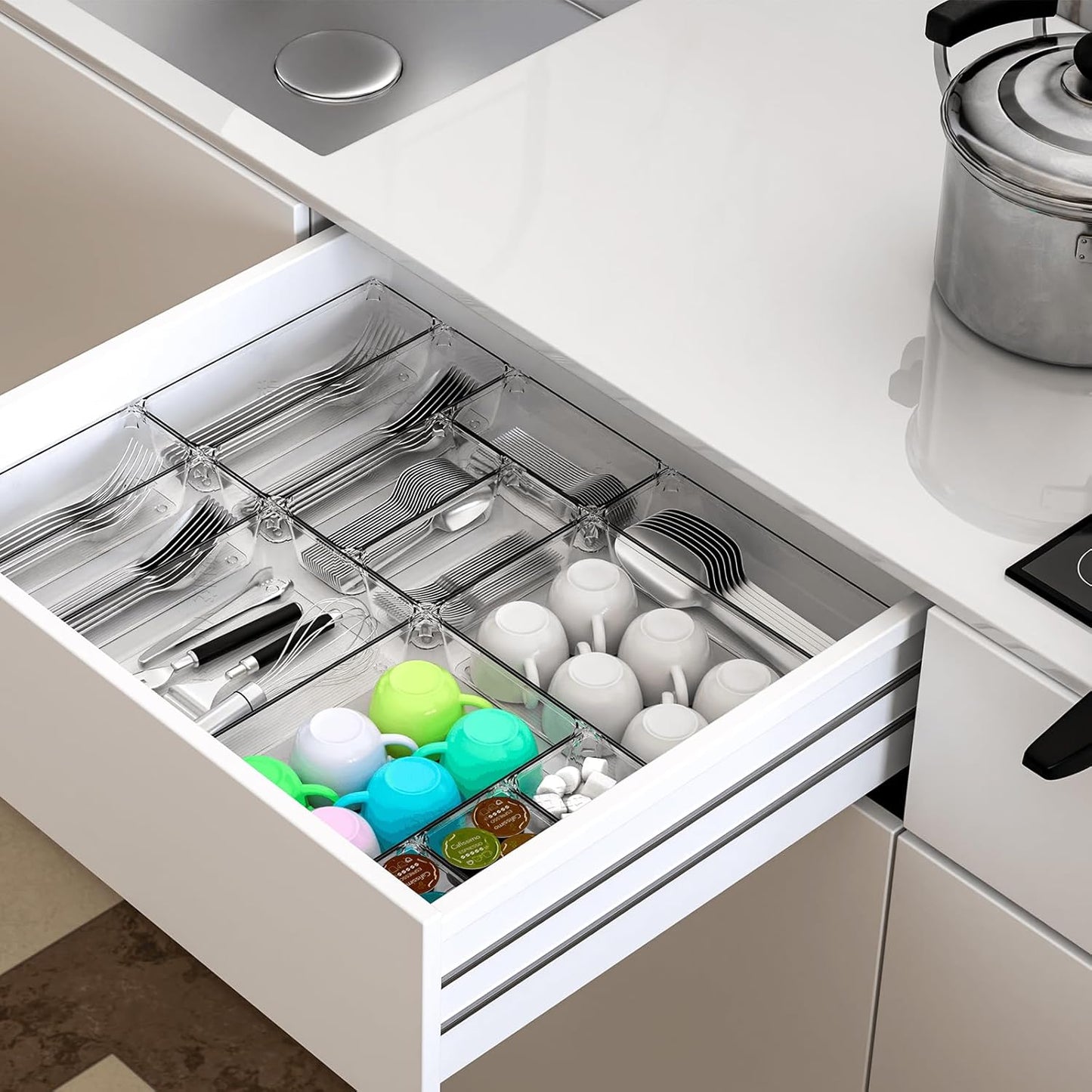 7 Pack Clear Plastic Drawer Organizer Set,4 Sizes Bathroom Drawer Organizers and Storage Bins,Vanity Drawer Organizer for Makeup,Cosmetics,Jewelry,Utensils,Gadgets,Office In Drawer Organizers Trays
